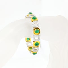 Bracelet Estate Trio Emeraude Cabochon Ovale et Diamant en or bicolore 18K