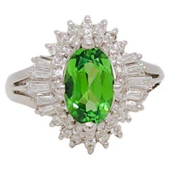 Antique Tsavorite Garnet and Diamond Cocktail Ring in Platinum