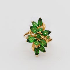 Estate Tsavorite Garnet Cluster Ring in 14k Yellow Gold