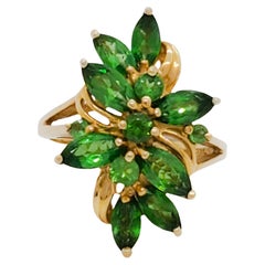 Nachlass Tsavorit Granat Cluster-Ring in 14k Gelbgold