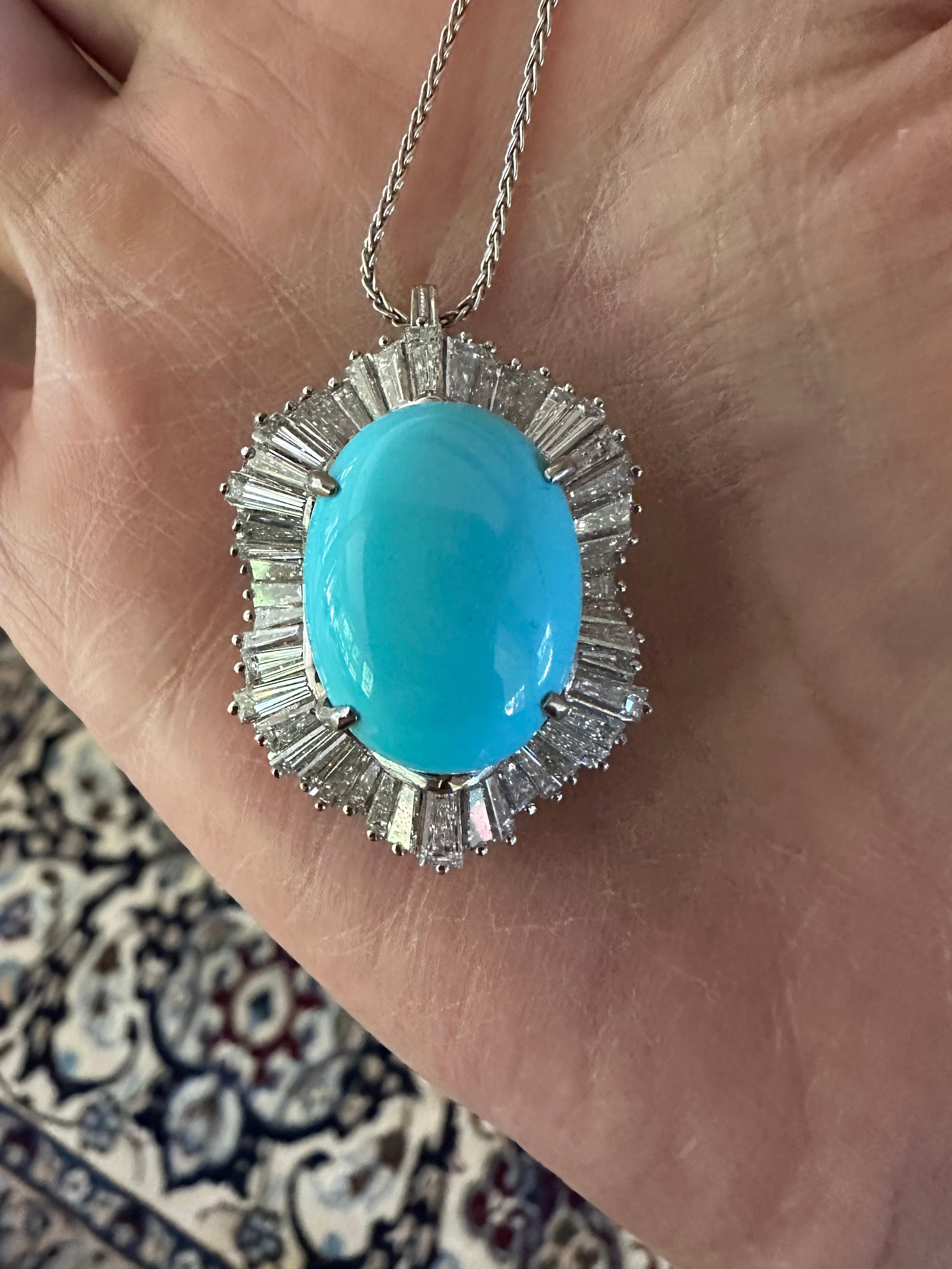 Estate Turquoise and Diamond Ballerina Pendant Necklace  For Sale 7