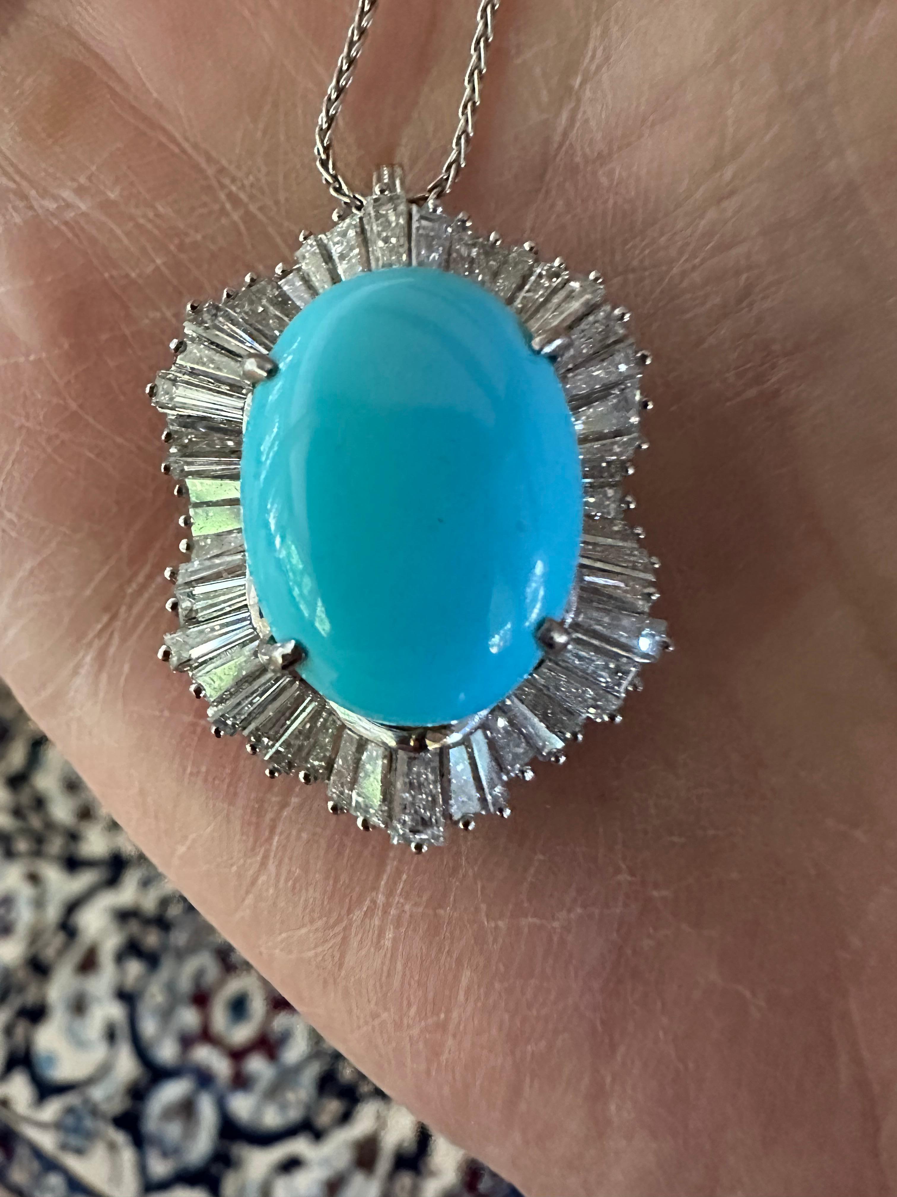 Estate Turquoise and Diamond Ballerina Pendant Necklace  For Sale 8