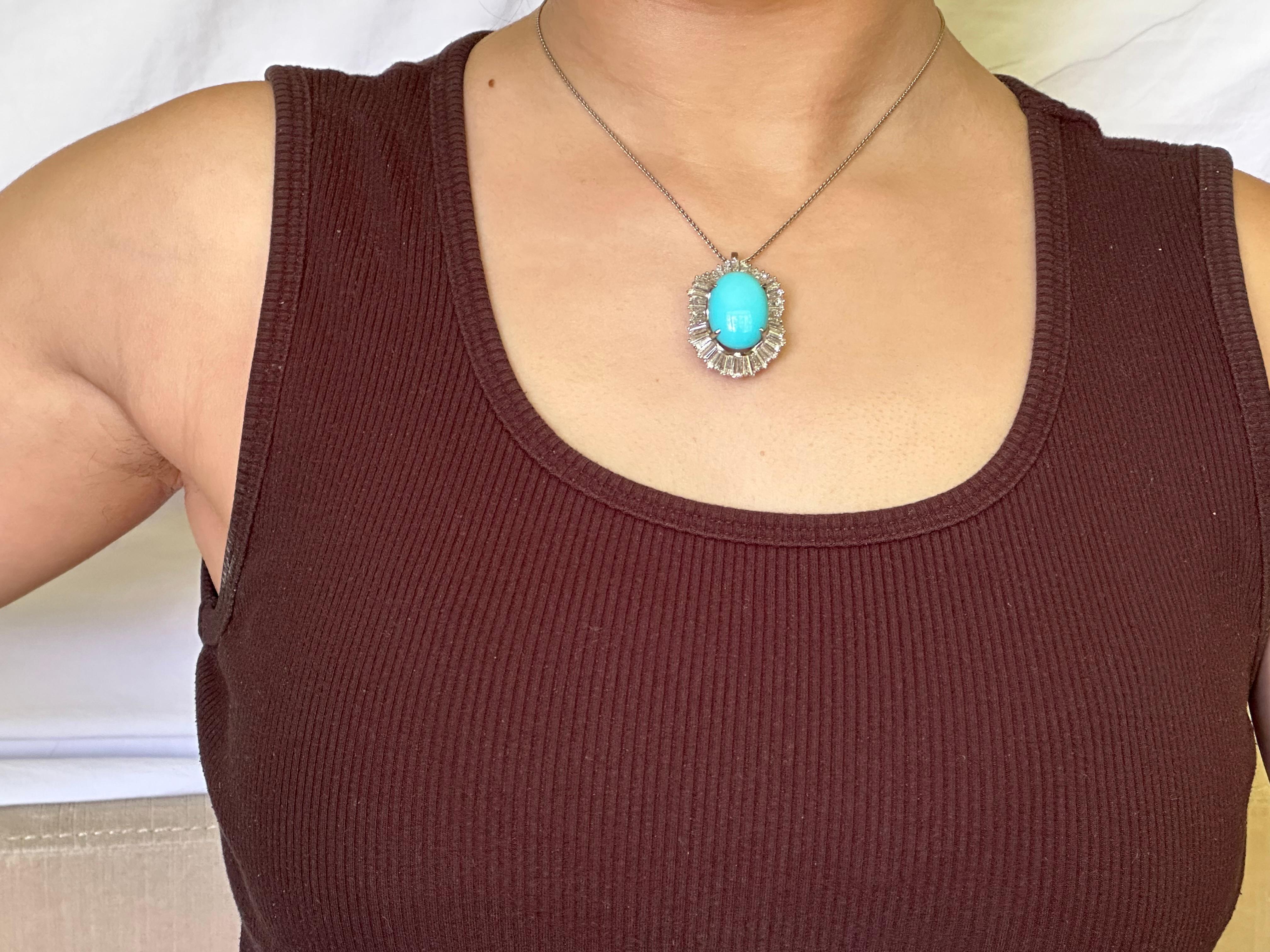 Estate Turquoise and Diamond Ballerina Pendant Necklace  For Sale 9