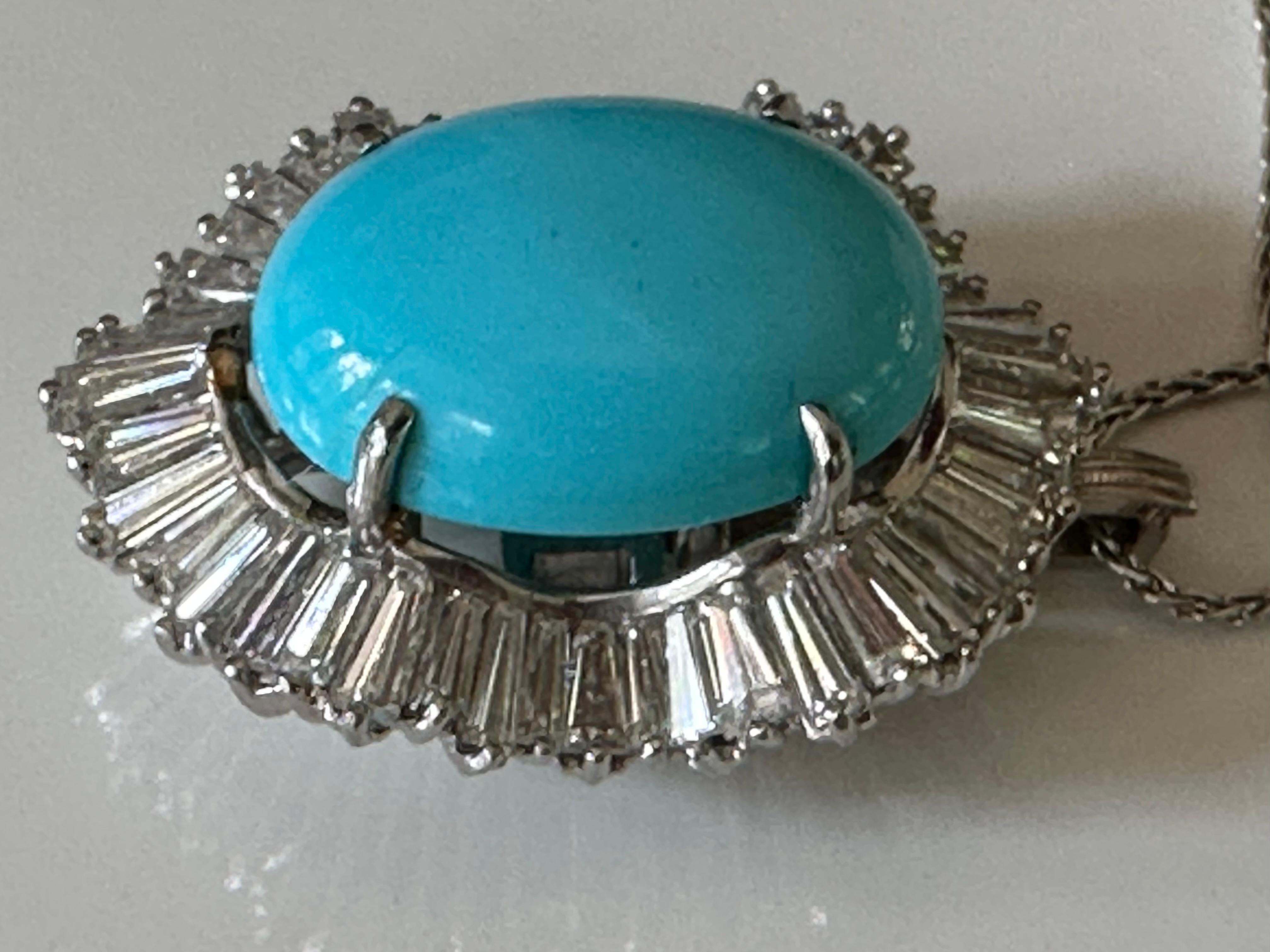 Women's Estate Turquoise and Diamond Ballerina Pendant Necklace  For Sale