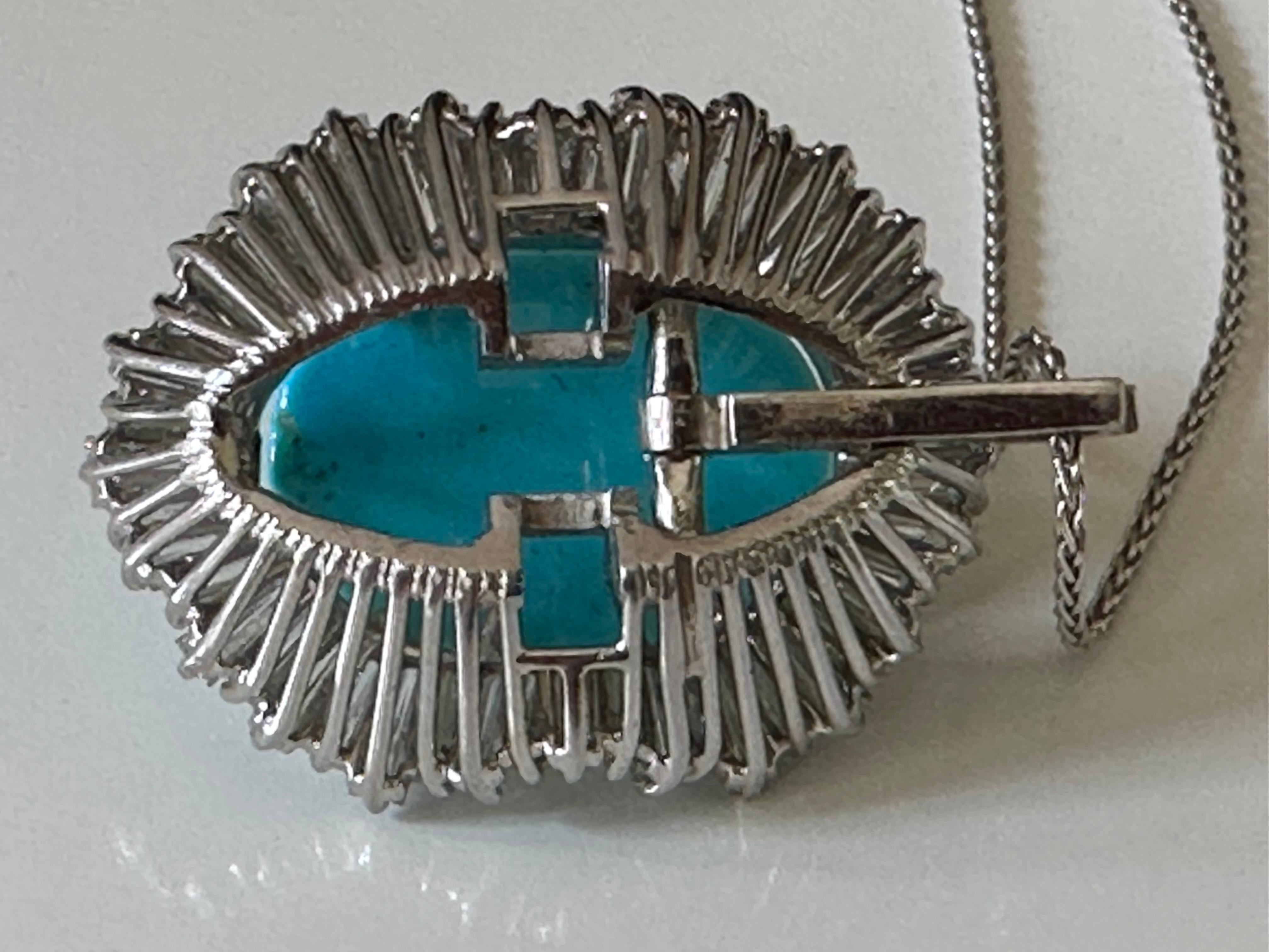 Estate Turquoise and Diamond Ballerina Pendant Necklace  For Sale 1