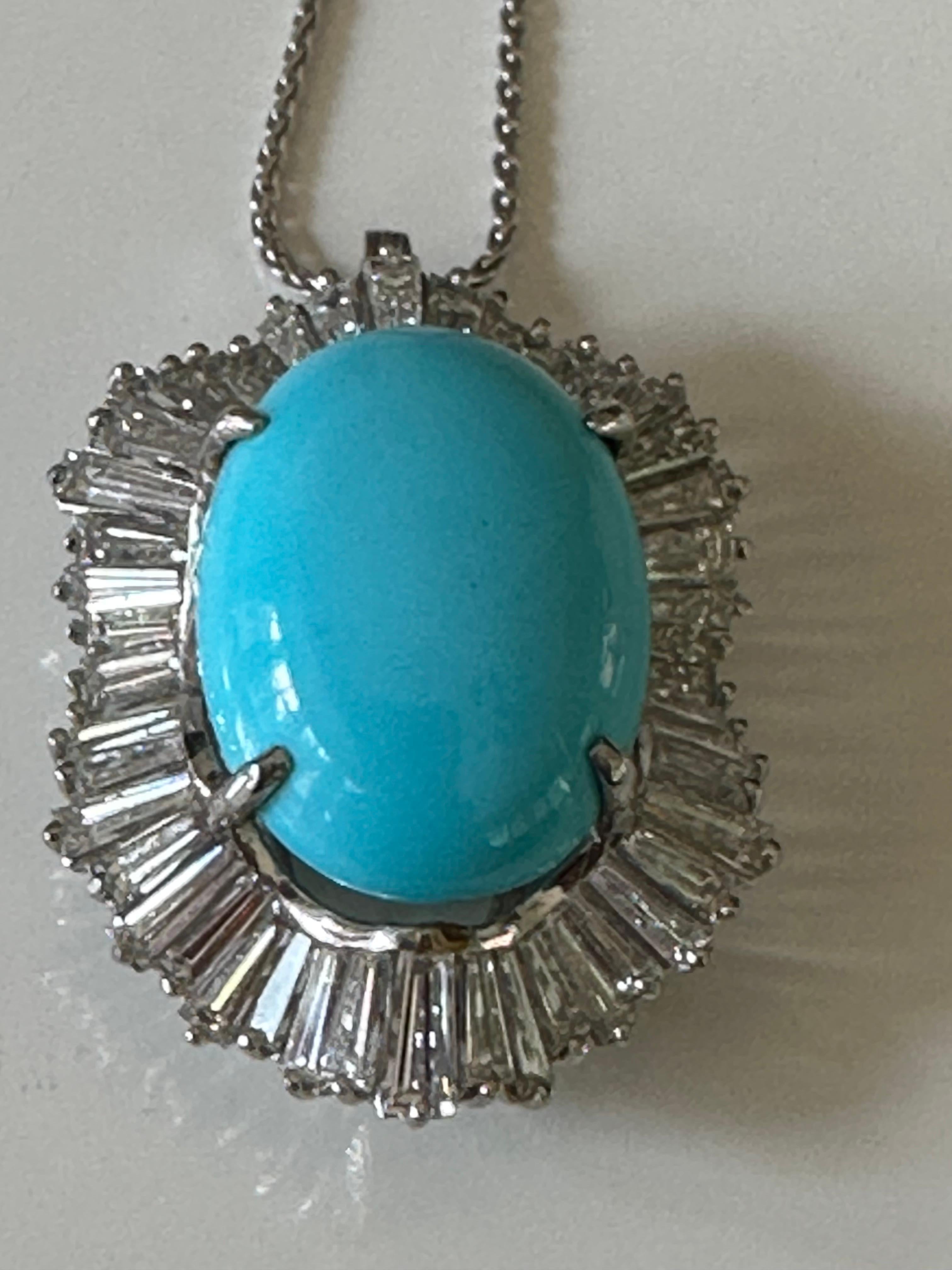 Estate Turquoise and Diamond Ballerina Pendant Necklace  For Sale 2