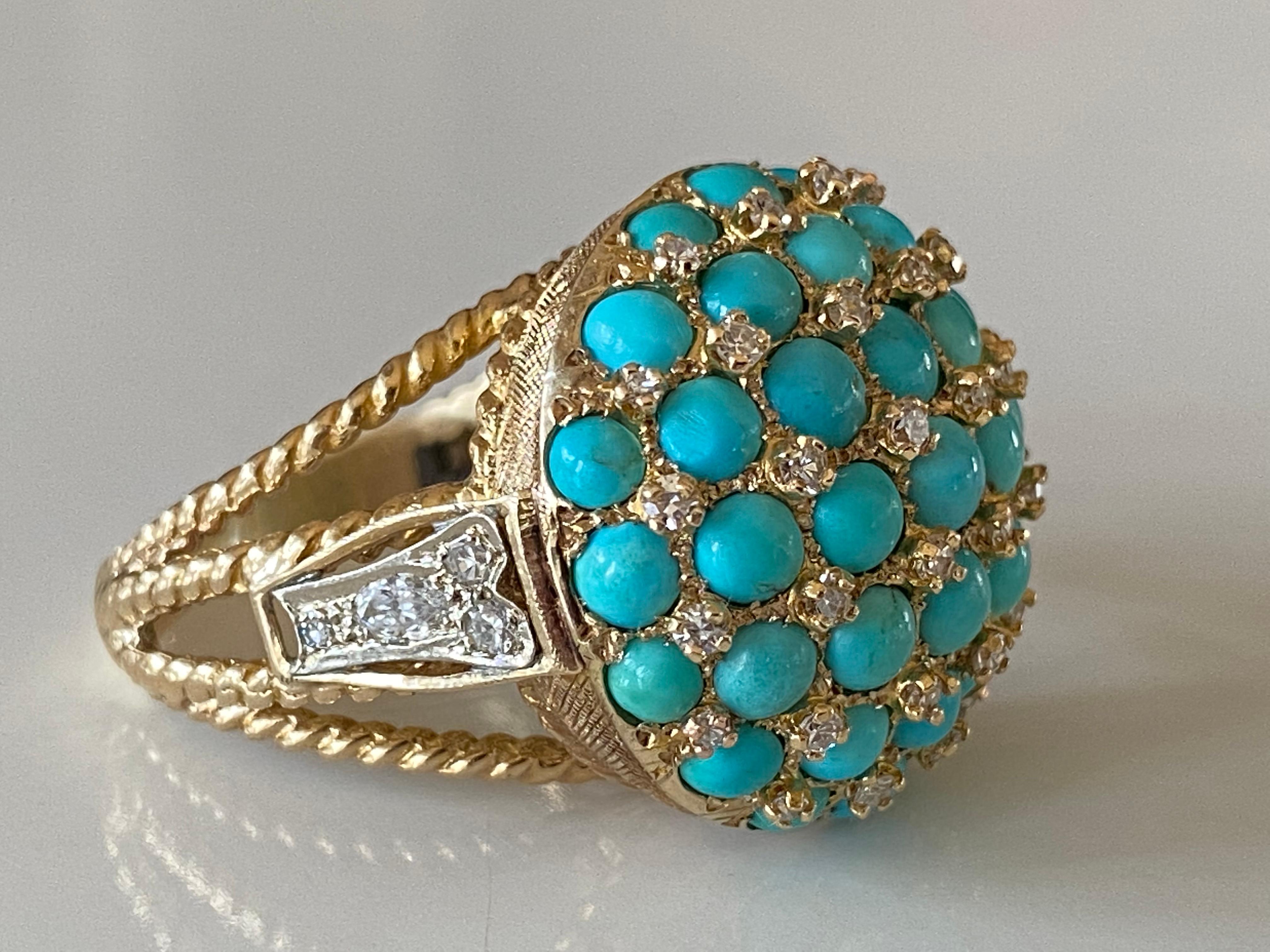 Retro Estate Turquoise and Diamond Cocktail Ring  For Sale