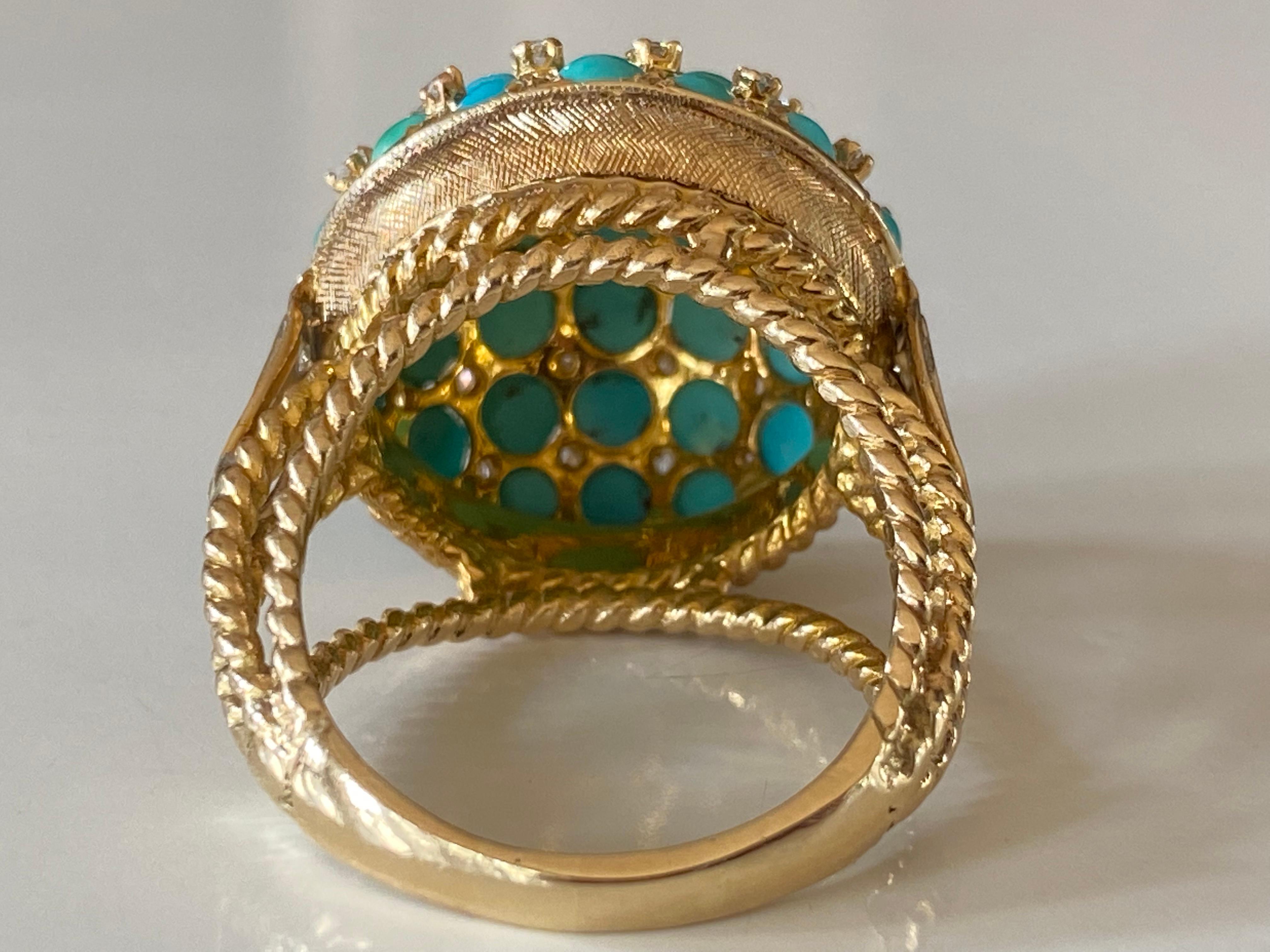 Estate Turquoise and Diamond Cocktail Ring  In Good Condition For Sale In Denver, CO