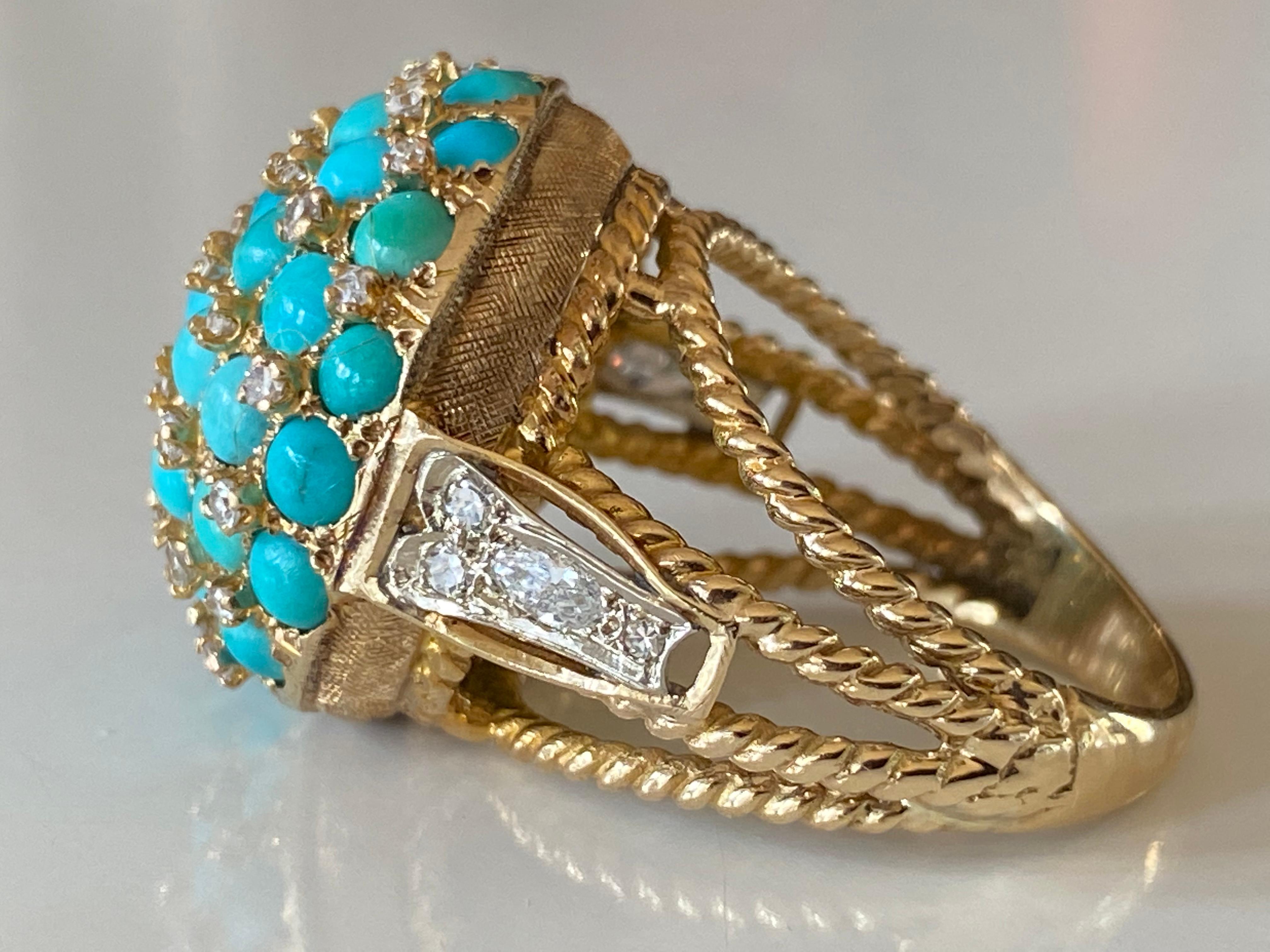 Women's Estate Turquoise and Diamond Cocktail Ring  For Sale