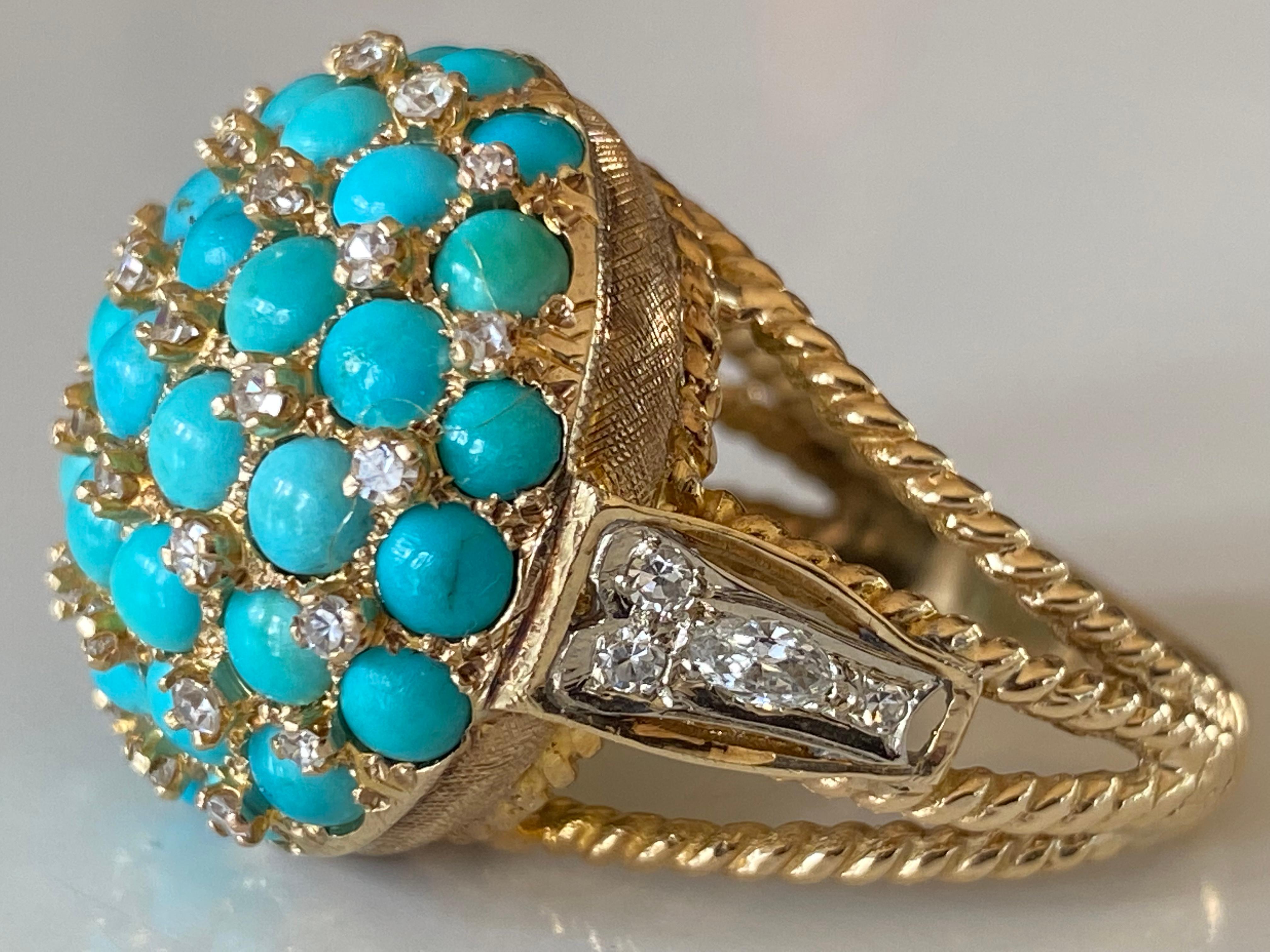 Estate Turquoise and Diamond Cocktail Ring  For Sale 1