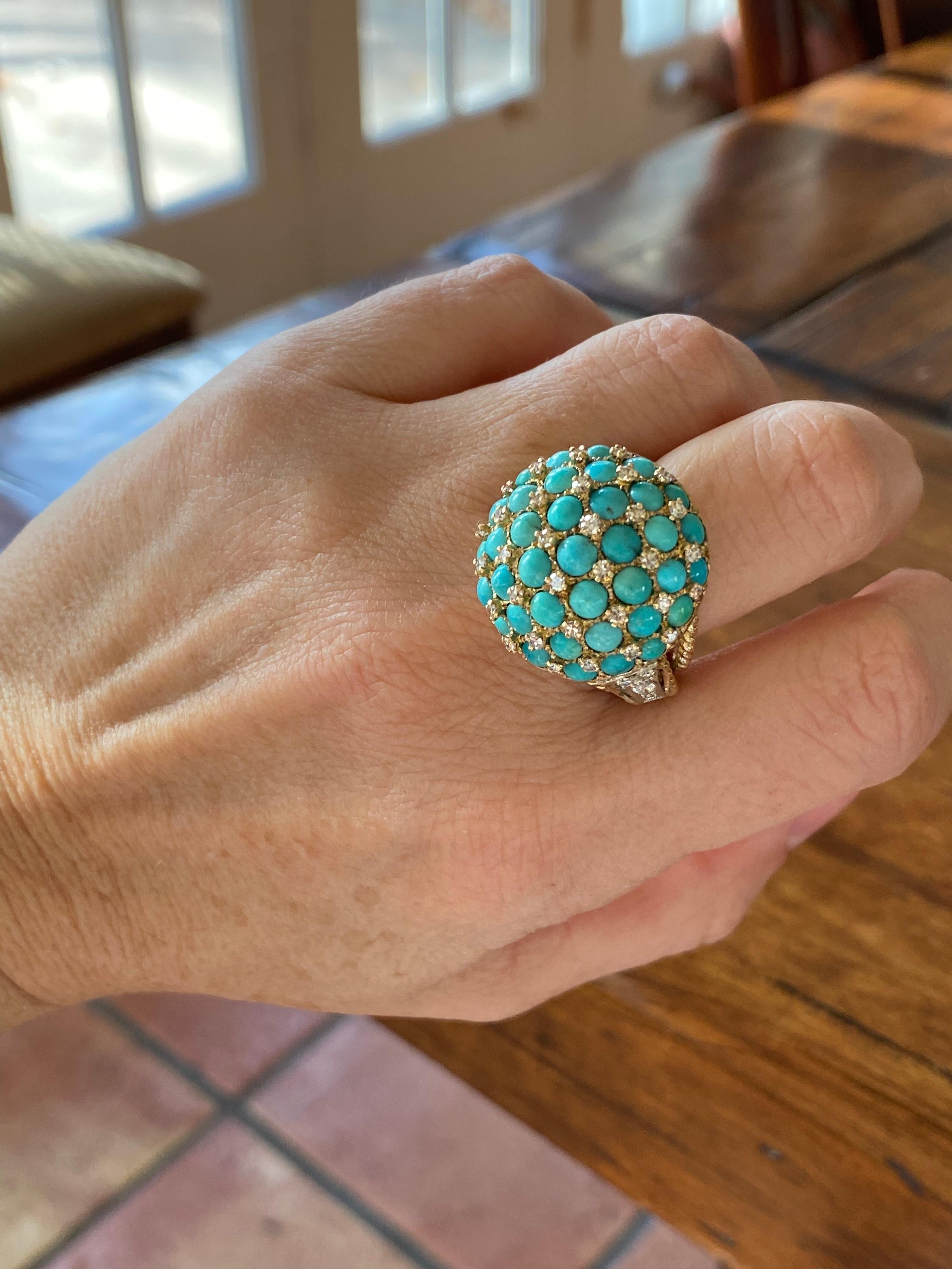 Estate Turquoise and Diamond Cocktail Ring  For Sale 2