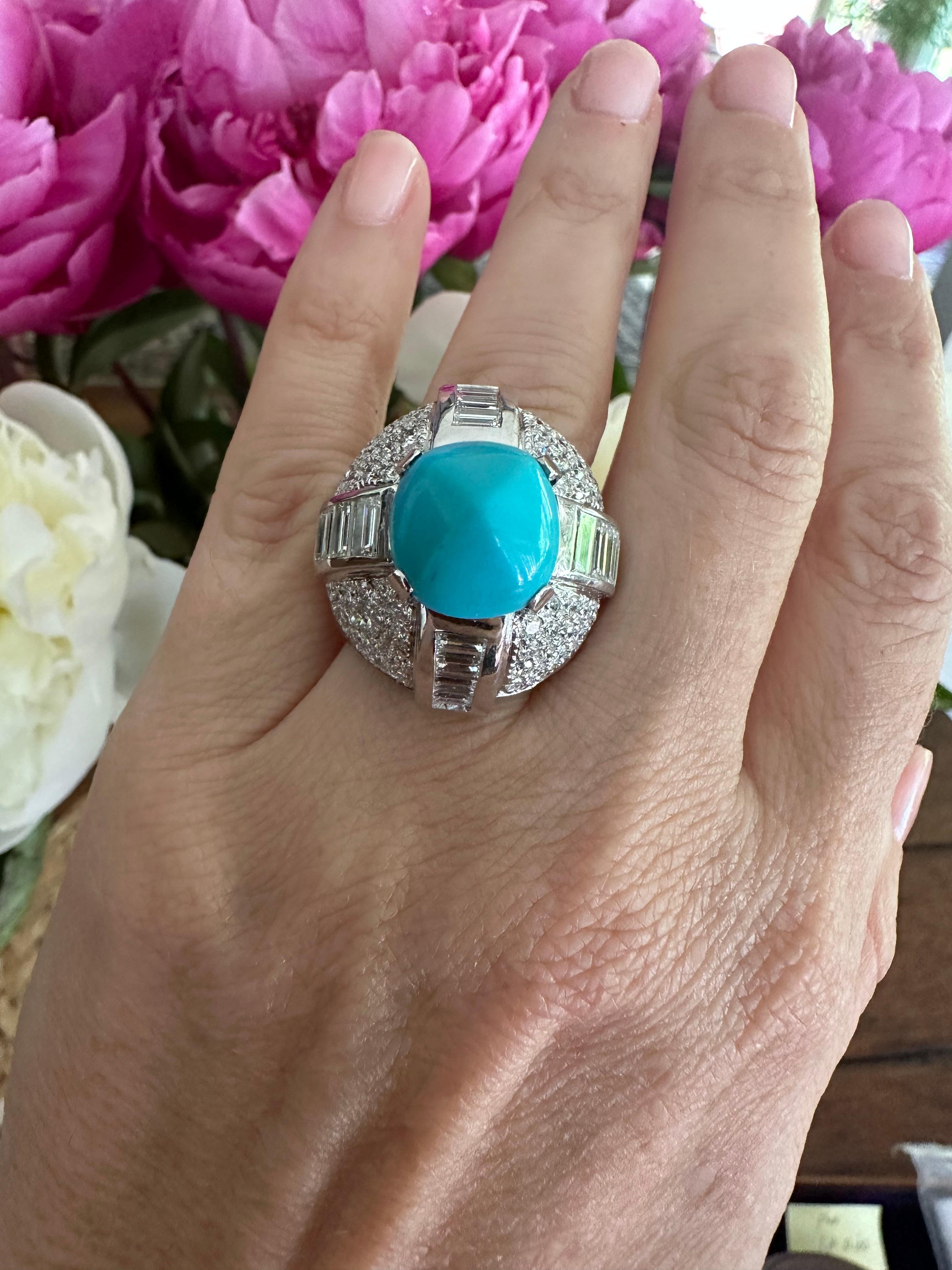 Estate Turquoise and Diamond Dome Cocktail Ring  For Sale 5