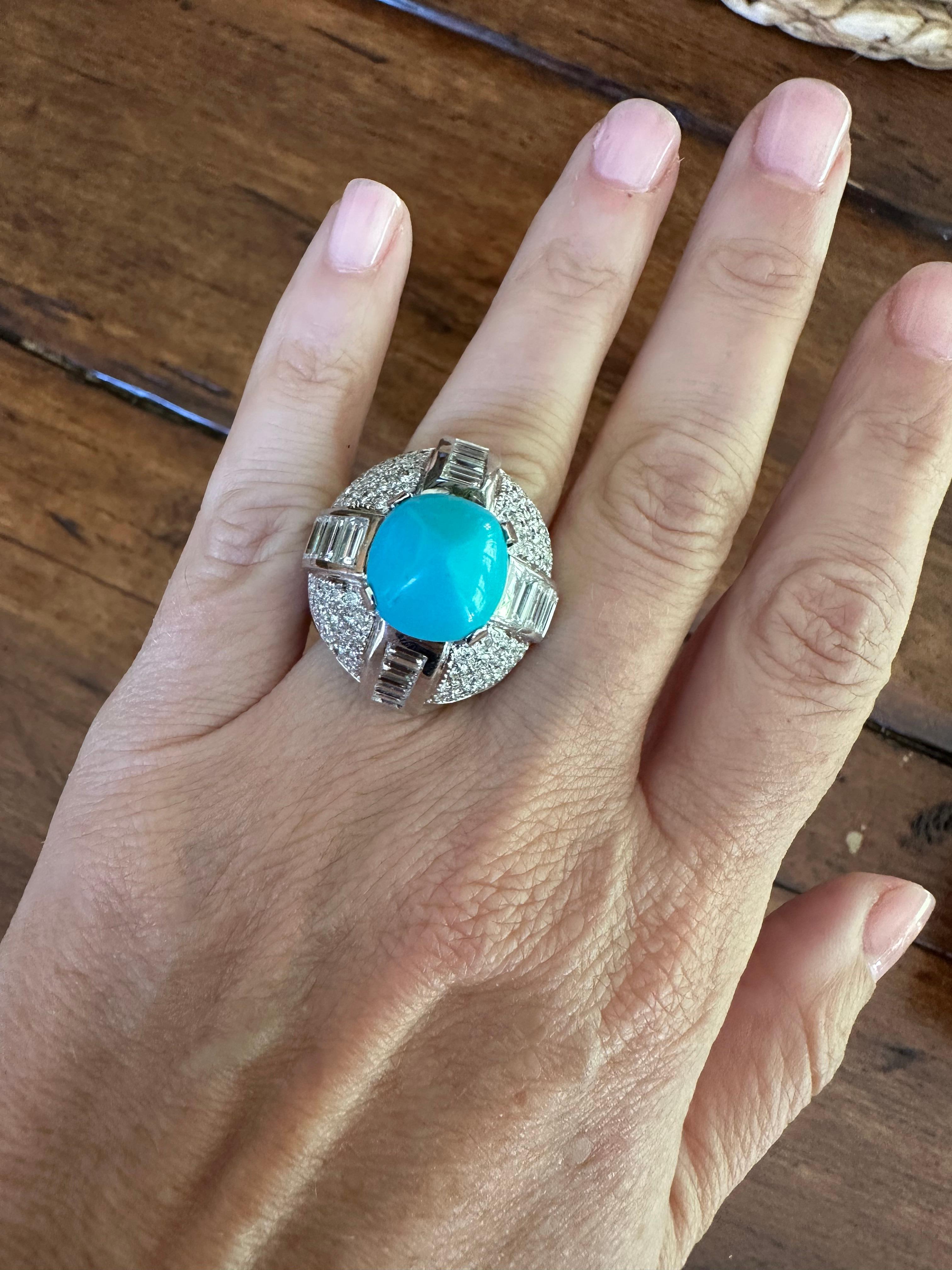 Estate Turquoise and Diamond Dome Cocktail Ring  For Sale 6