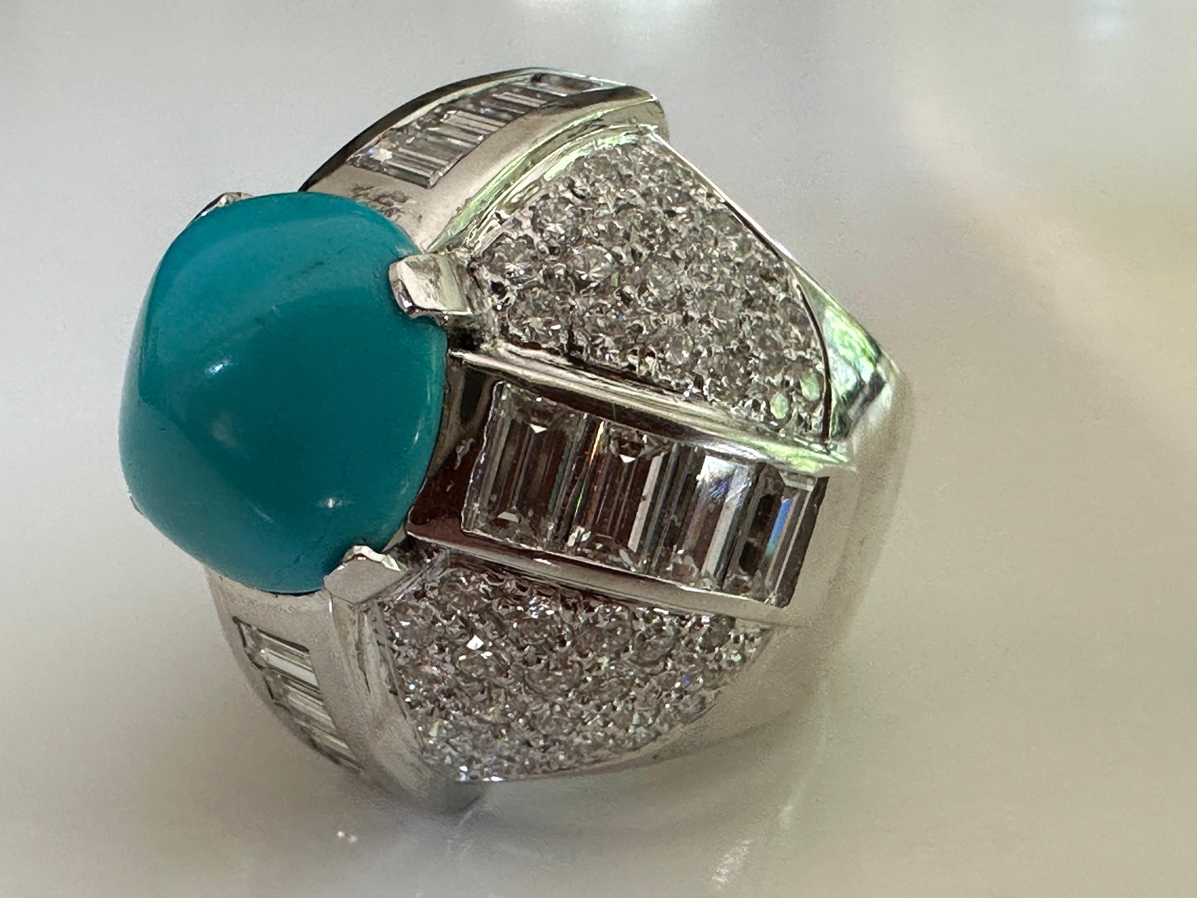 Women's Estate Turquoise and Diamond Dome Cocktail Ring  For Sale