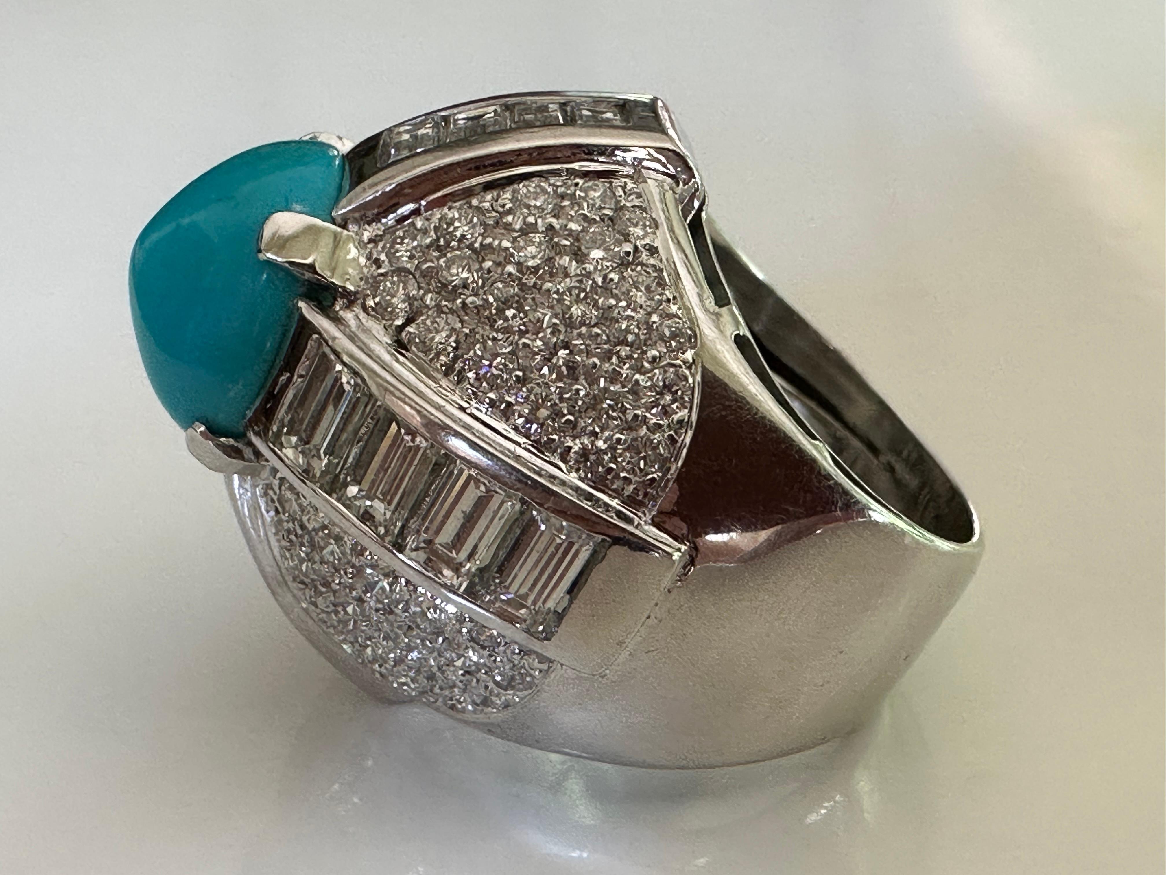 Estate Turquoise and Diamond Dome Cocktail Ring  For Sale 1