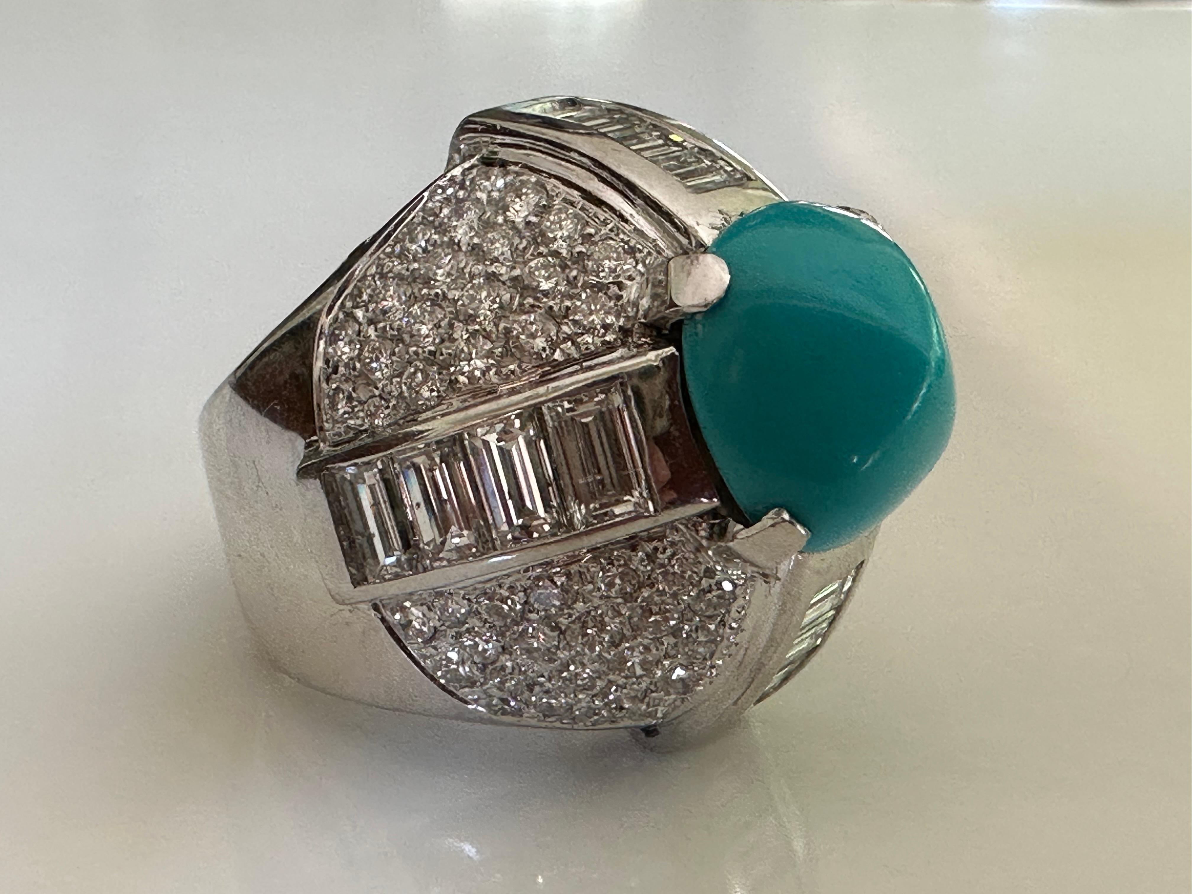 Estate Turquoise and Diamond Dome Cocktail Ring  For Sale 2