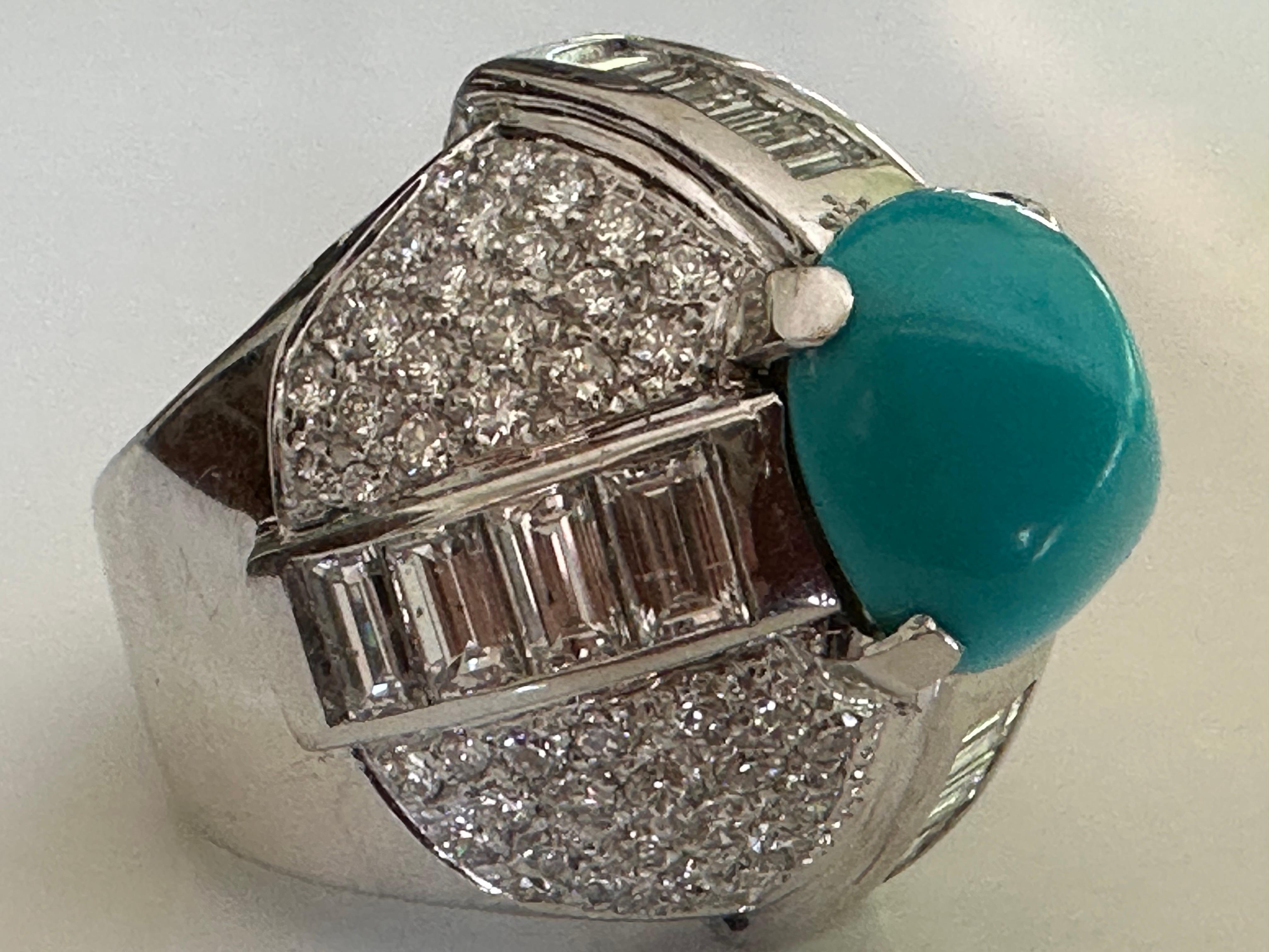Estate Turquoise and Diamond Dome Cocktail Ring  For Sale 3