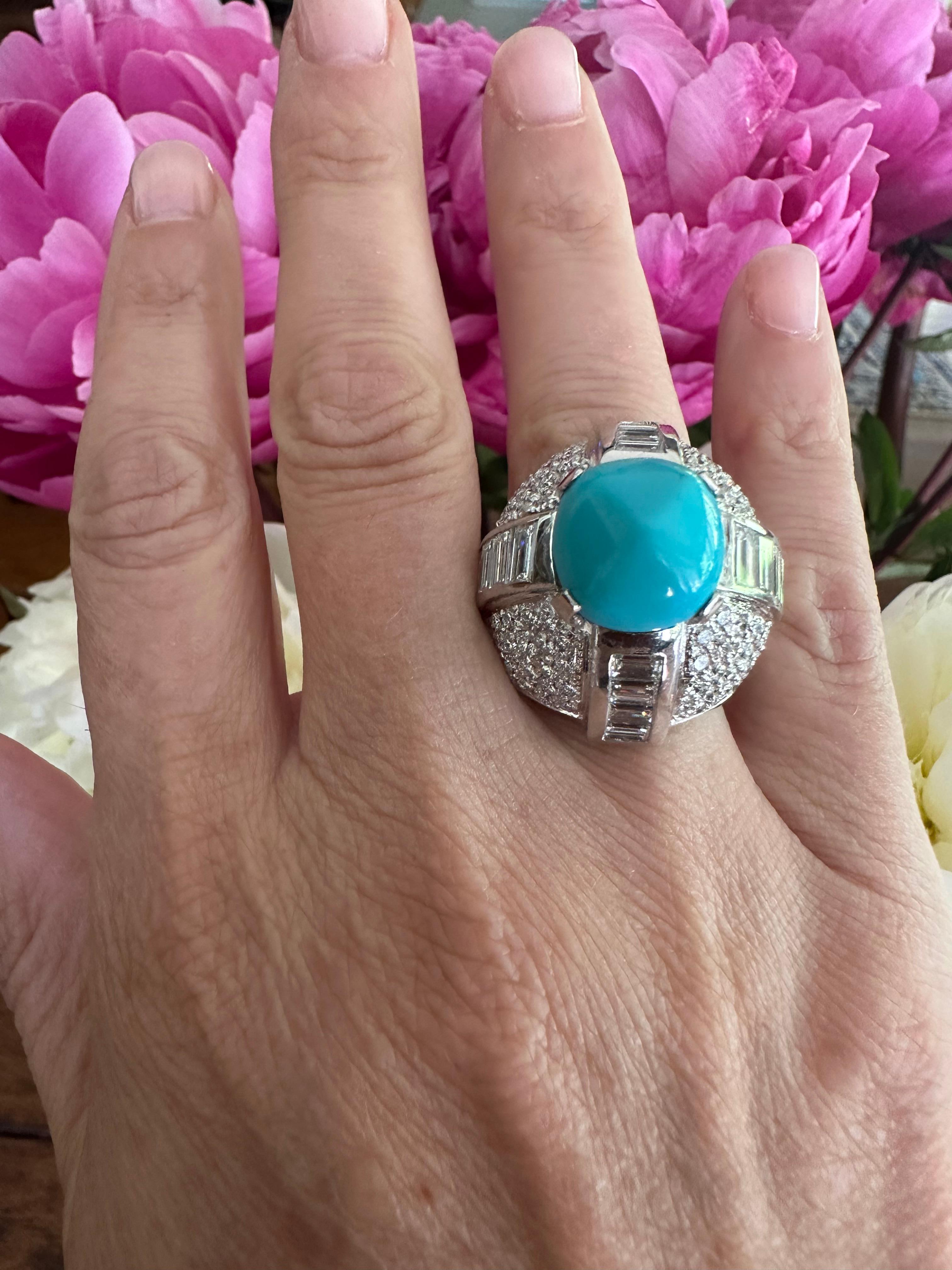 Estate Turquoise and Diamond Dome Cocktail Ring  For Sale 4