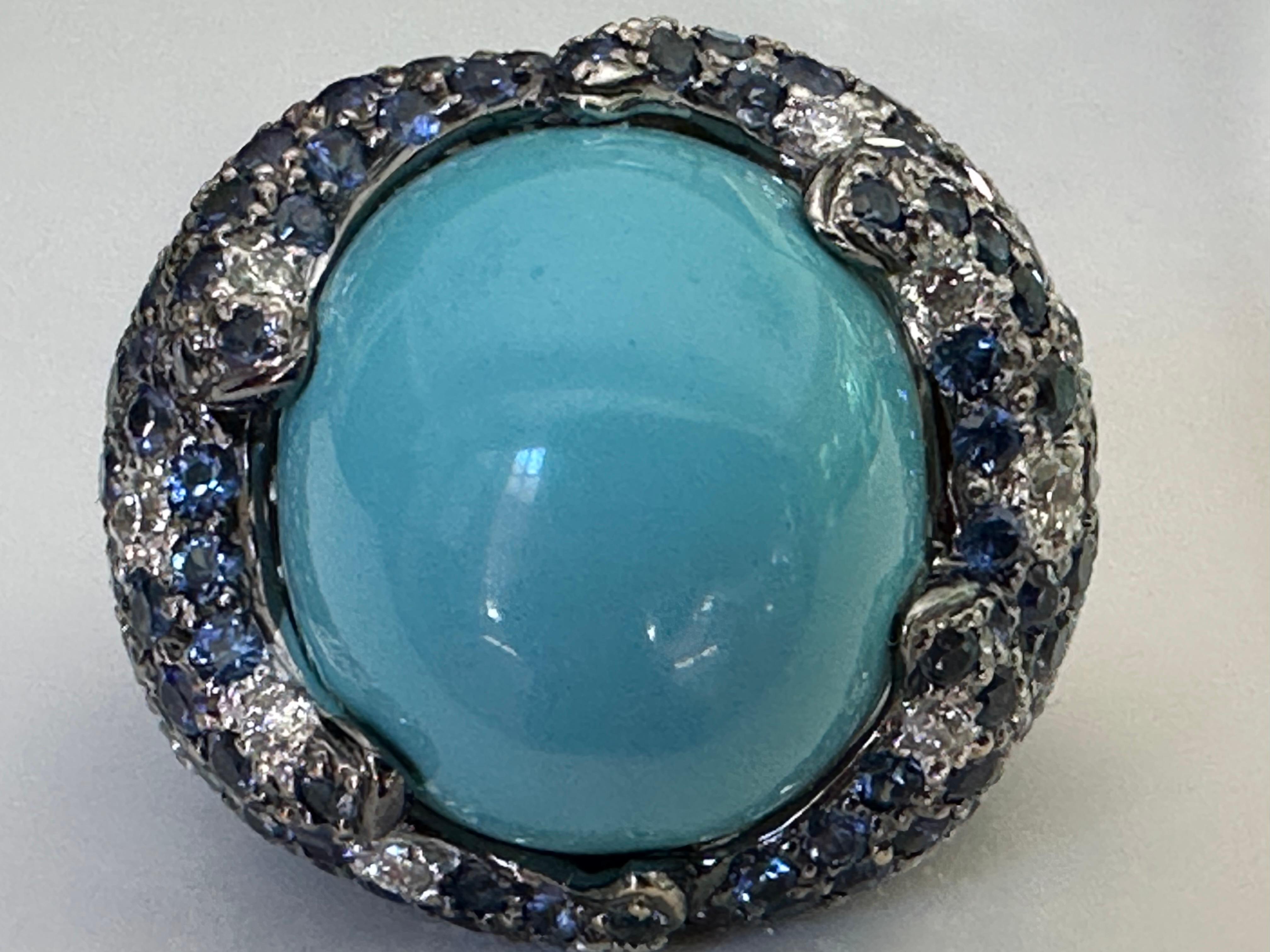 Estate Turquoise Blue Sapphire and Diamond Dome Cocktail Ring  For Sale 10