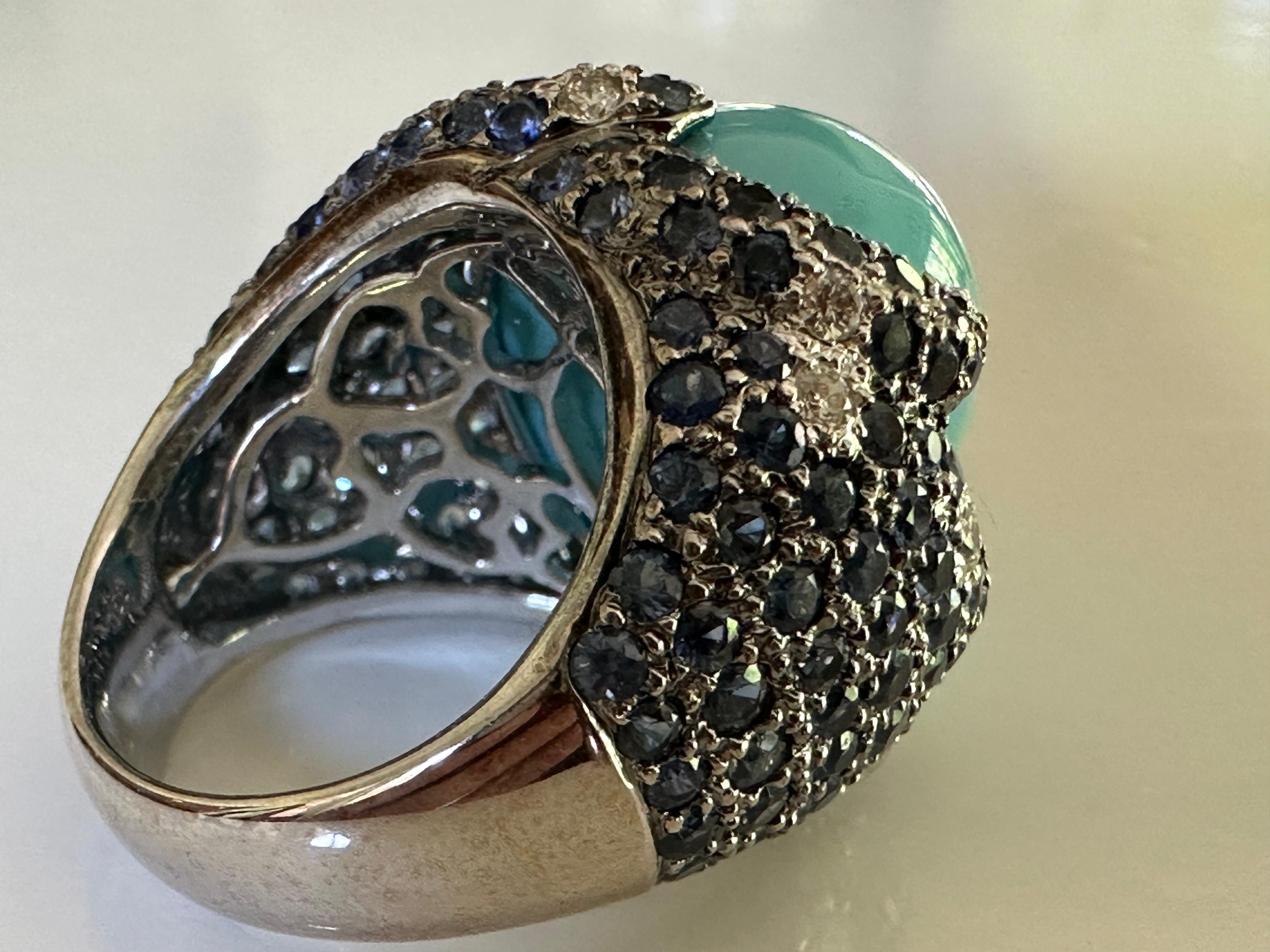 Women's Estate Turquoise Blue Sapphire and Diamond Dome Cocktail Ring  For Sale