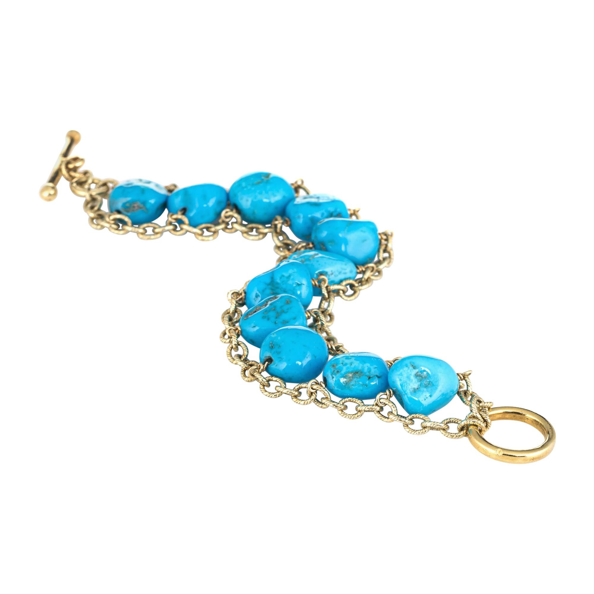 Estate Turquoise Bracelet 14 Karat Yellow Gold Beads Vintage Fine Jewelry