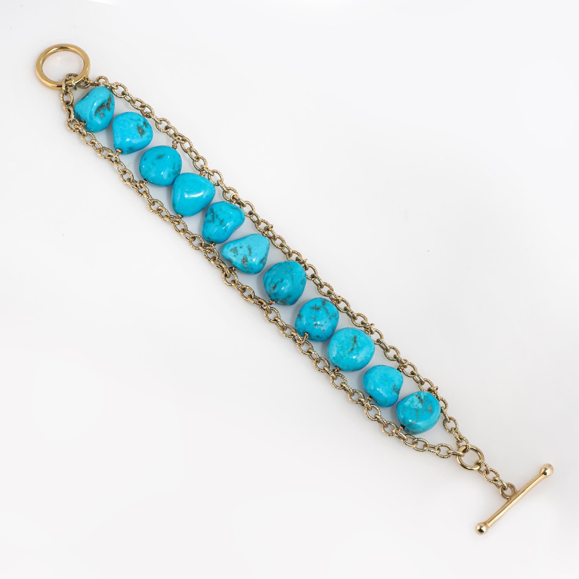 Modern Estate Turquoise Bracelet 14 Karat Yellow Gold Beads Vintage Fine Jewelry