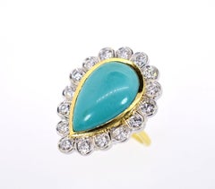 Estate Turquoise and Diamond Gold Ring