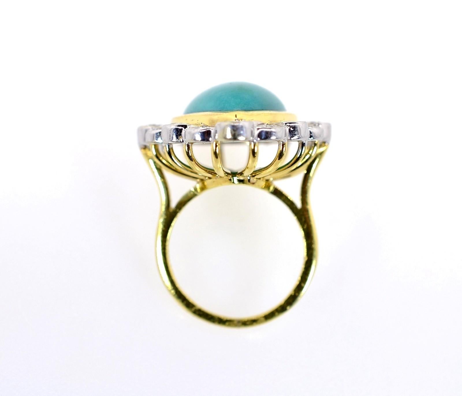 Modern Estate Turquoise and Diamond Gold Ring For Sale