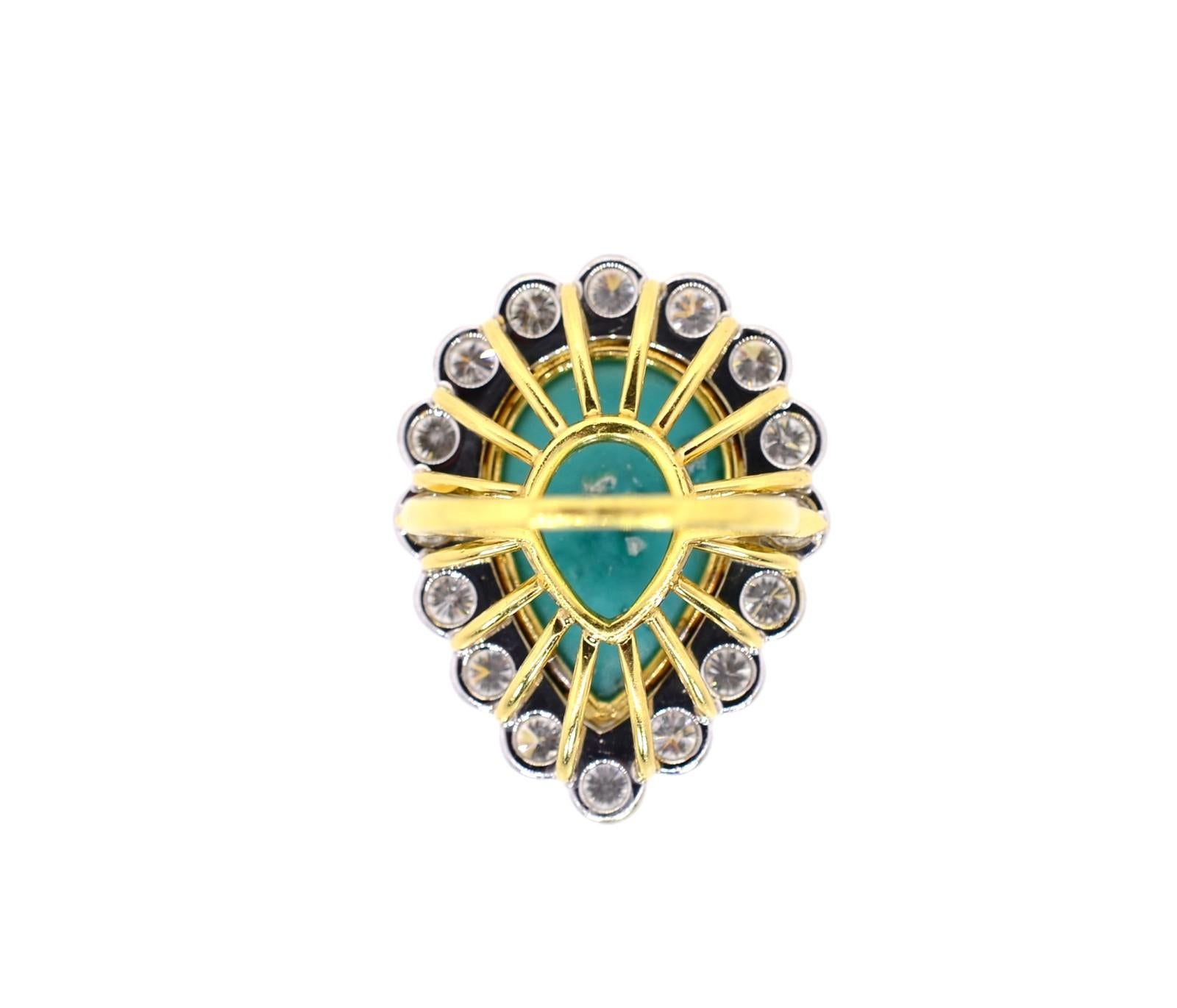 Estate Turquoise and Diamond Gold Ring In Good Condition For Sale In Beverly Hills, CA