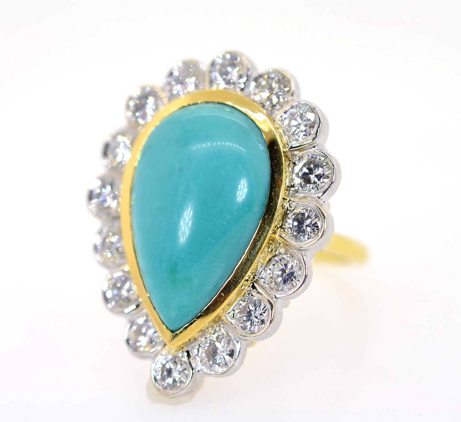 Women's Estate Turquoise and Diamond Gold Ring For Sale