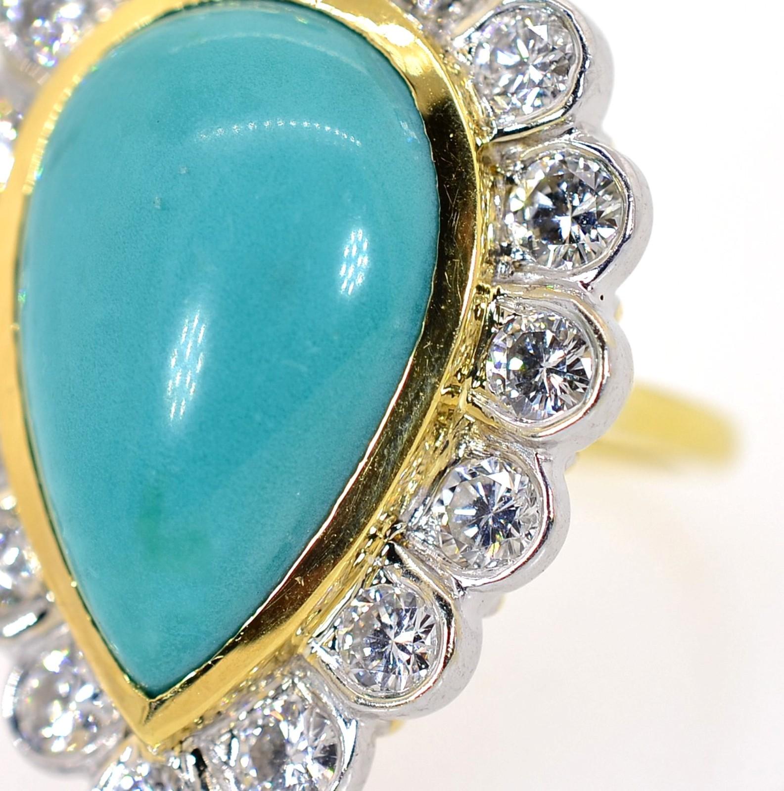 Estate Turquoise and Diamond Gold Ring For Sale 1