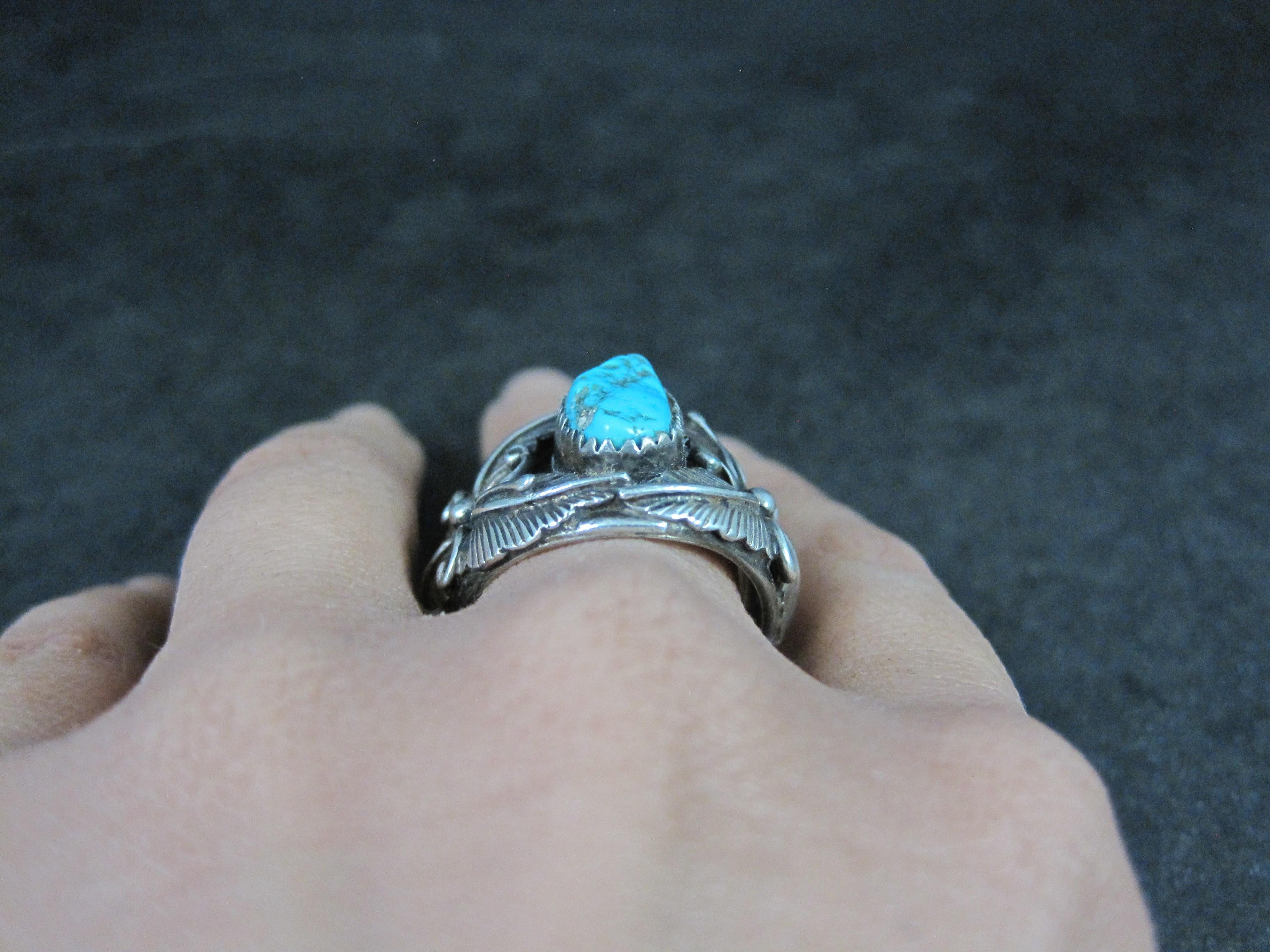 Estate Turquoise Feather Ring Sterling Size 9 For Sale 4
