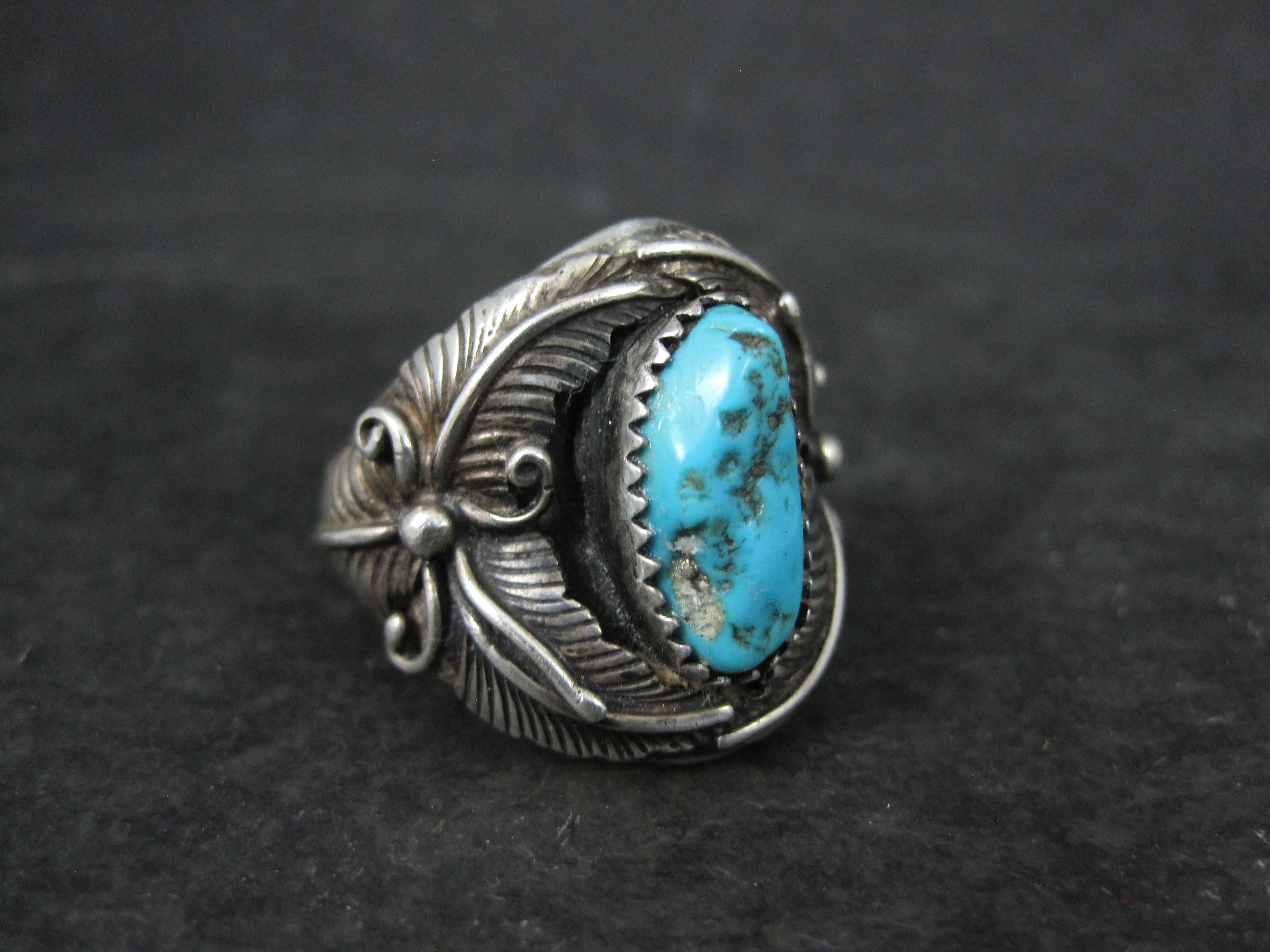 Native American Estate Turquoise Feather Ring Sterling Size 9 For Sale