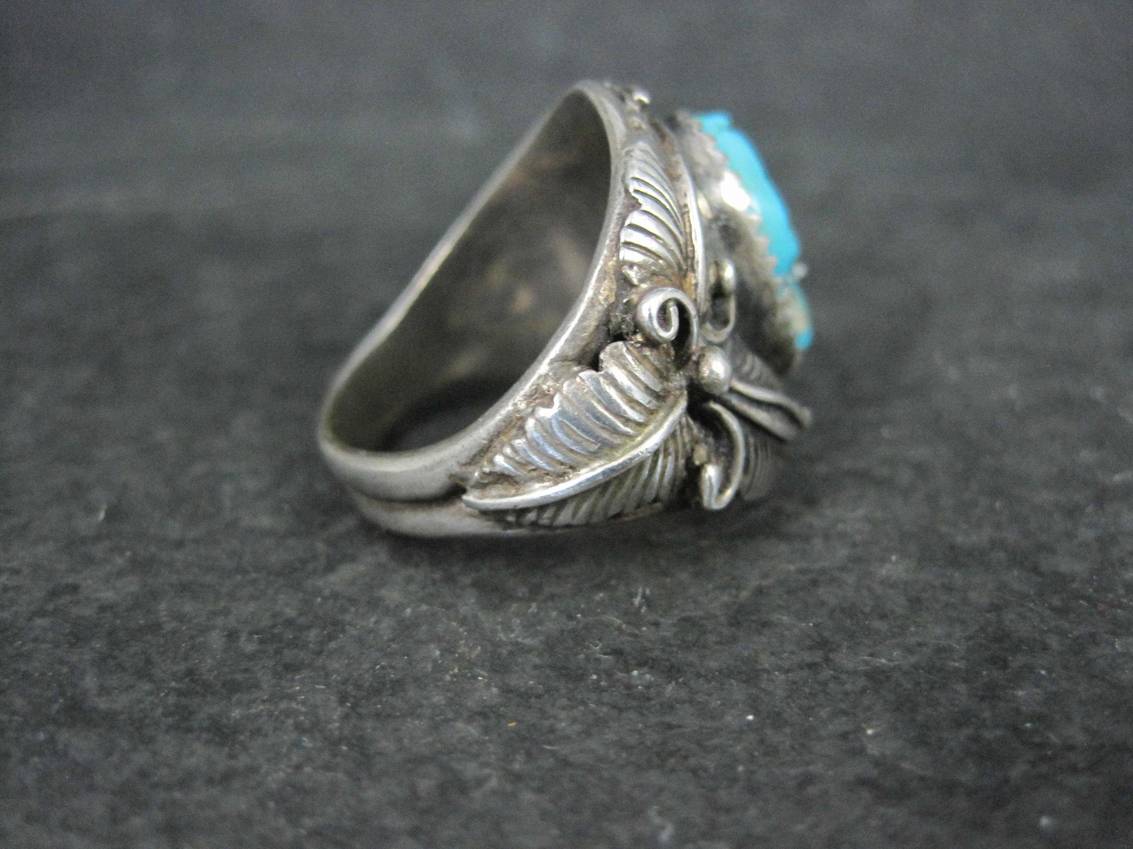 Estate Turquoise Feather Ring Sterling Size 9 In Good Condition For Sale In Webster, SD