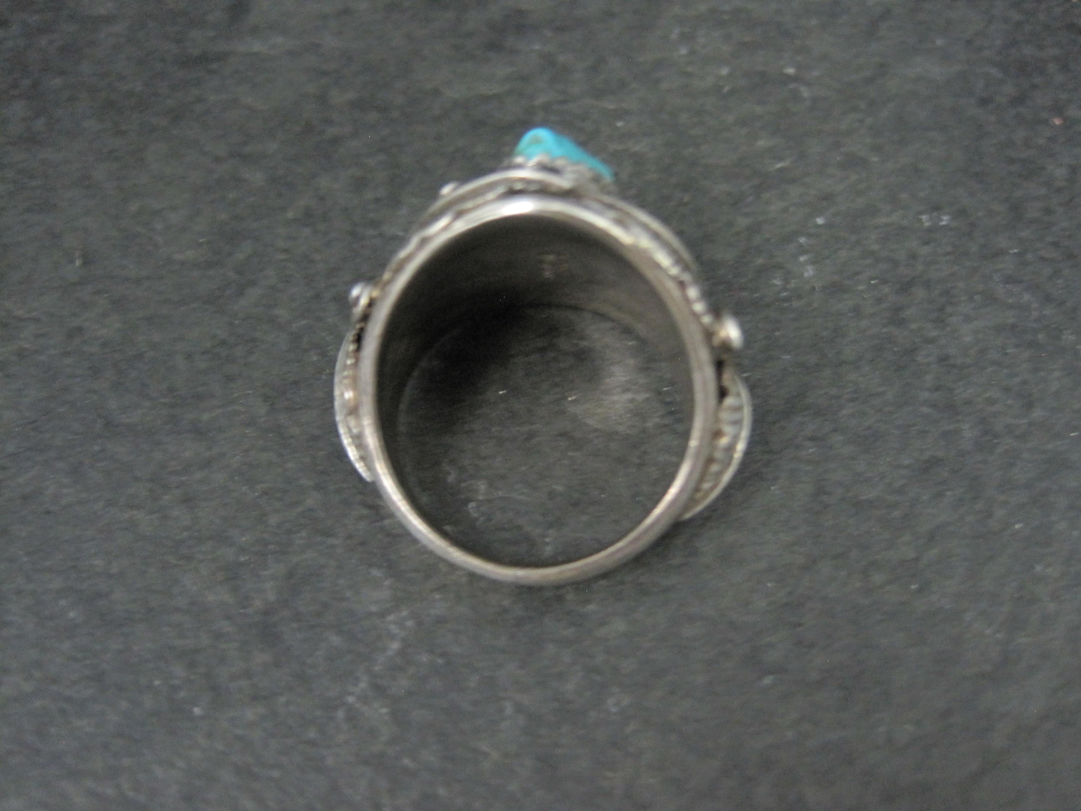 Women's or Men's Estate Turquoise Feather Ring Sterling Size 9 For Sale