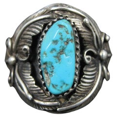 Estate Turquoise Feather Ring Sterling Size 9