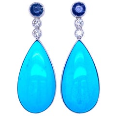 Estate Turquoise Sapphire Diamonds Drop Earrings