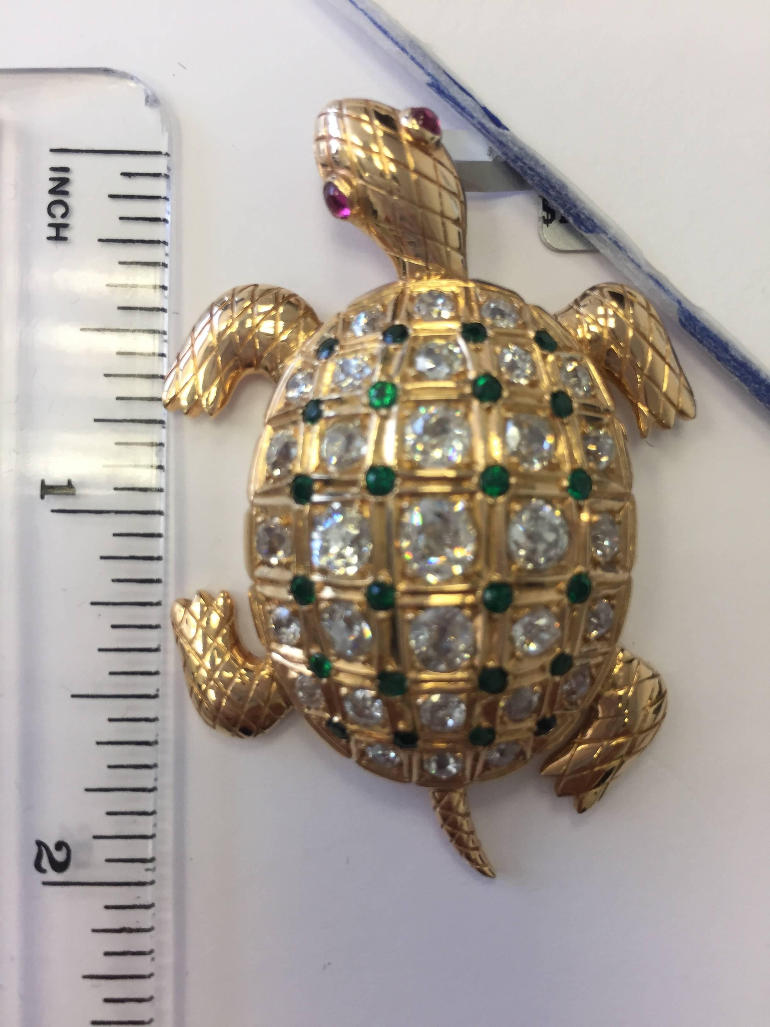 Estate Turtle Slider Pendant with Diamonds, Tsavorites, and Tourmalines in 18kg In New Condition In Los Angeles, CA