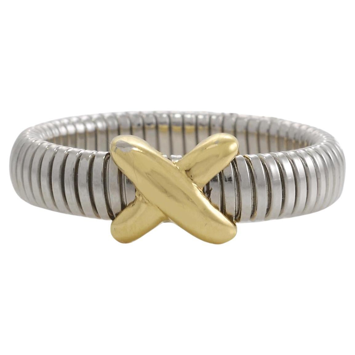 Estate Two-Tone Cable Crossover Ring in Sterling Silver and 14KT Yellow Gold