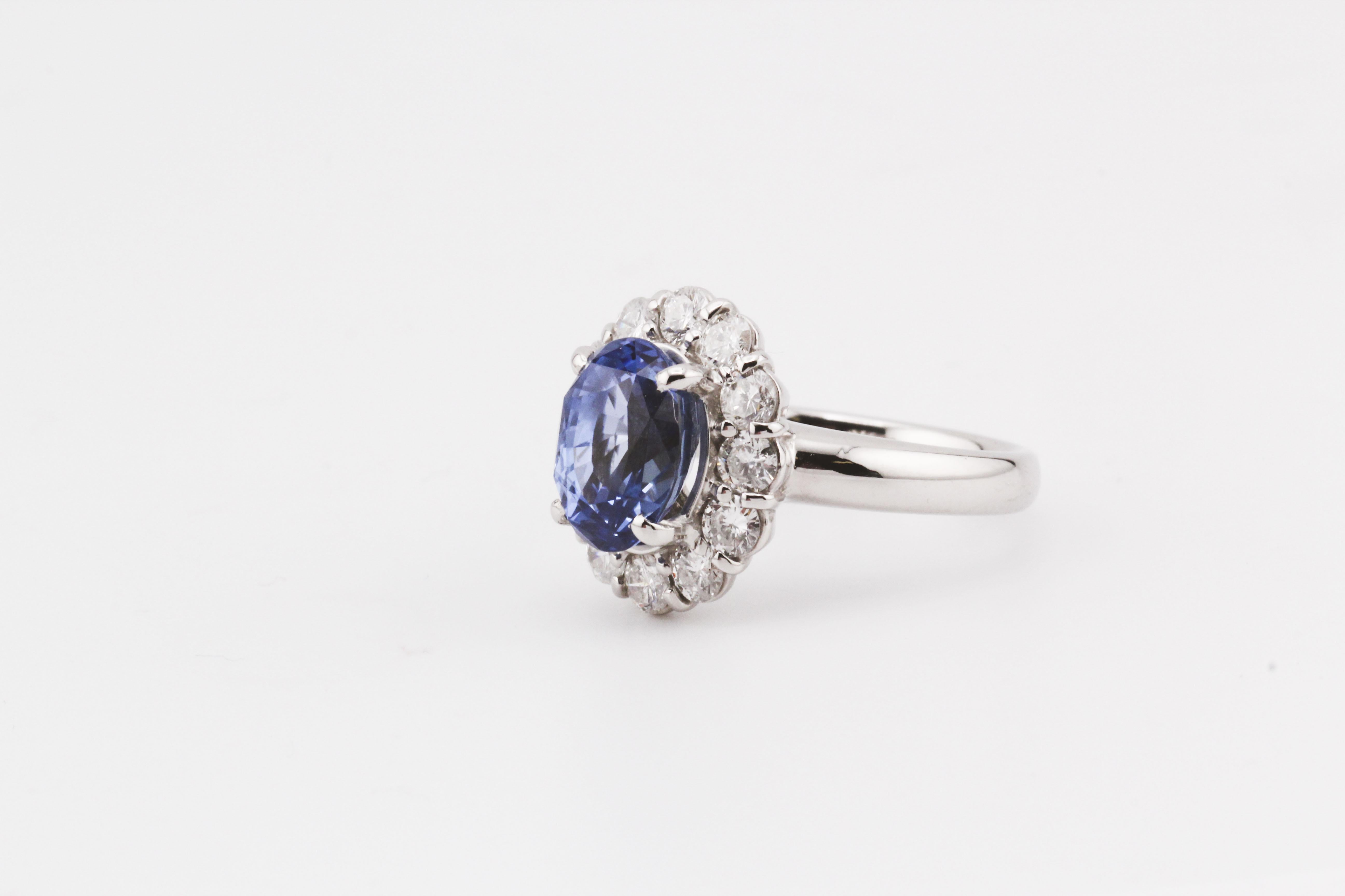 Oval Cut Estate Unheated 3.83ct Sapphire 1.03ct Diamond Platinum Ring Size 6