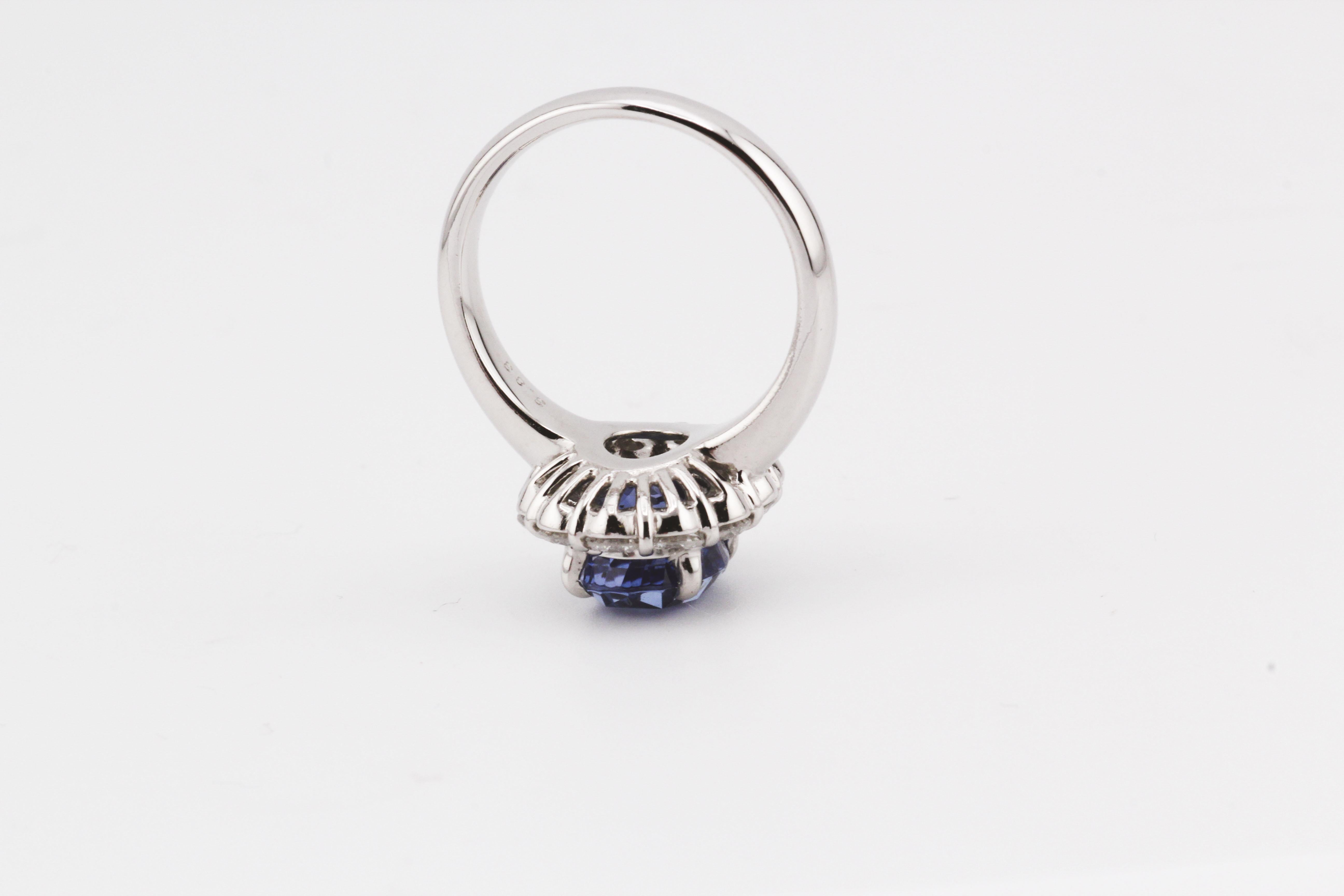 Women's Estate Unheated 3.83ct Sapphire 1.03ct Diamond Platinum Ring Size 6