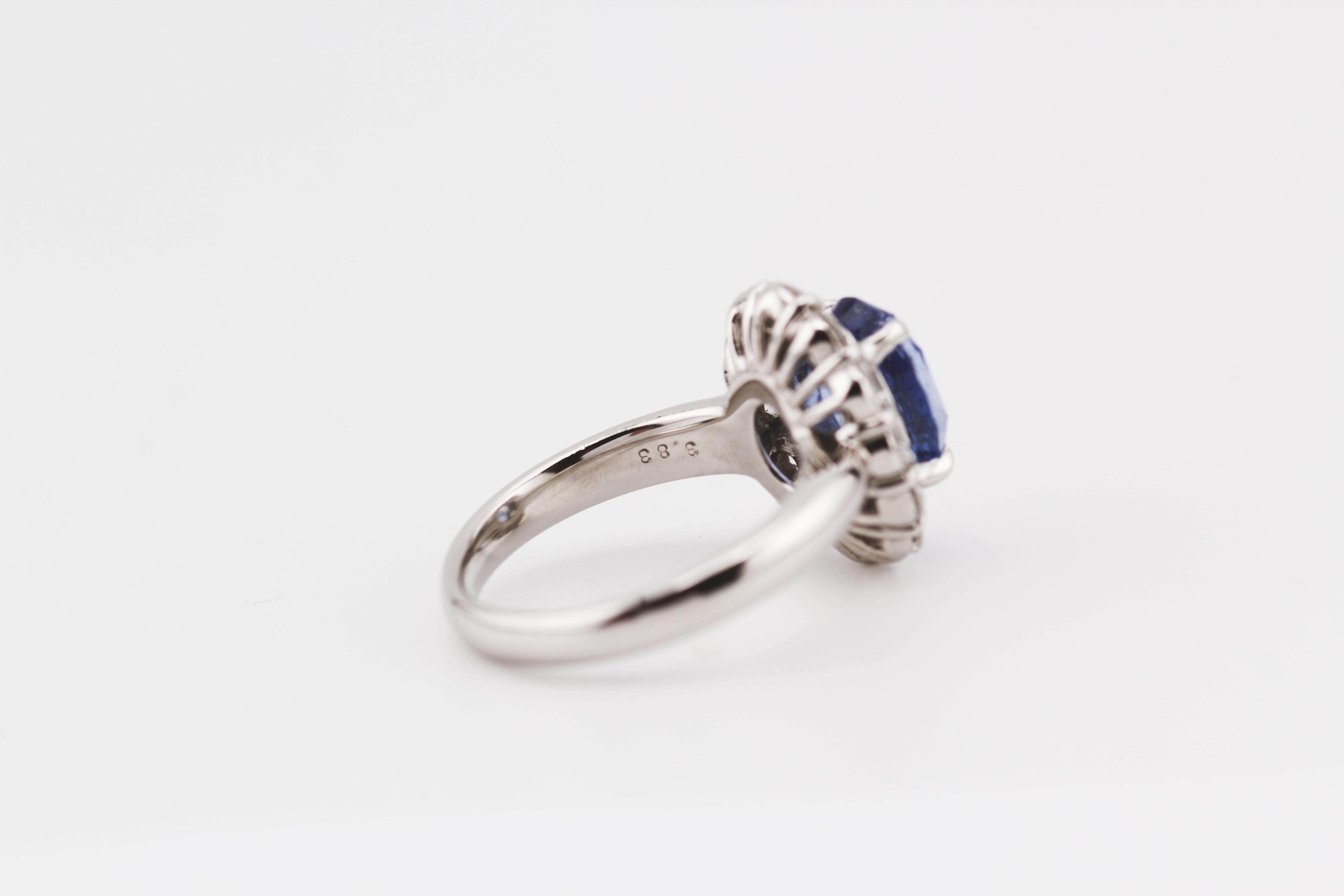 Estate Unheated 3.83ct Sapphire 1.03ct Diamond Platinum Ring Size 6 1