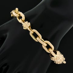 Estate Unisex 14K Gold Long 9" Beaded Sections & Open Cable Link Chain Bracelet
