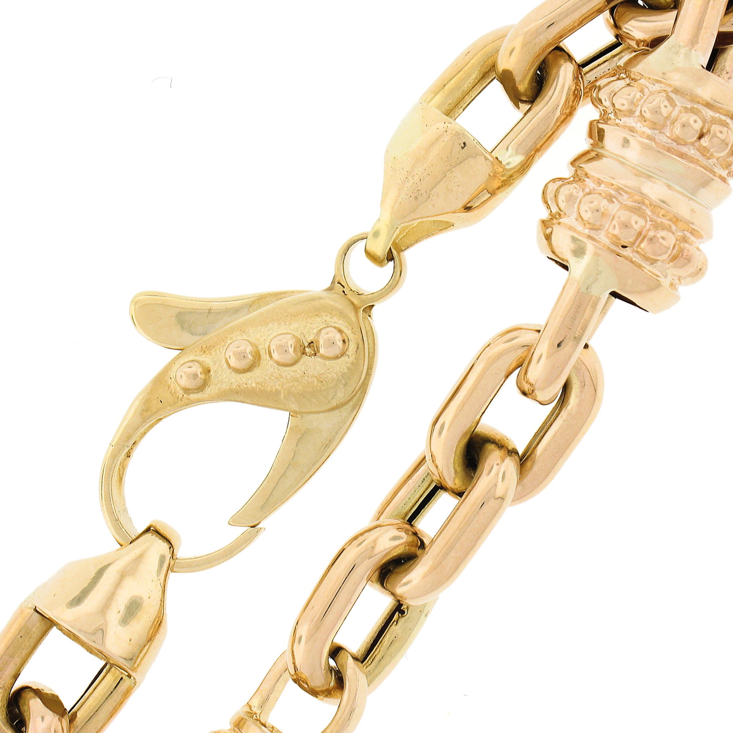 Bracelet unisexe en or 14K à longues sections perlées et chaîne ouverte à maillons en câble de 9 pouces Unisexe en vente
