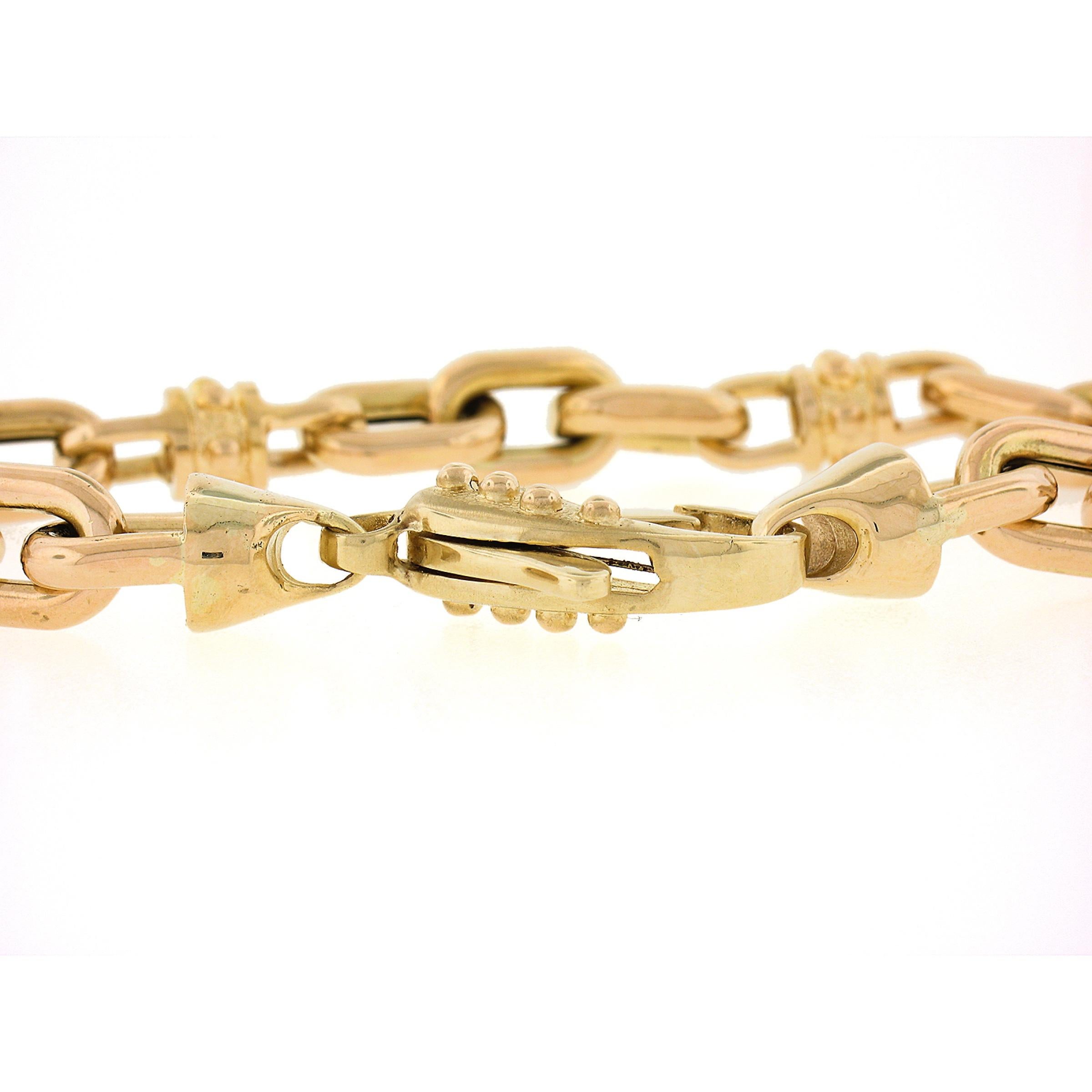 Bracelet unisexe en or 14K à longues sections perlées et chaîne ouverte à maillons en câble de 9 pouces en vente 1