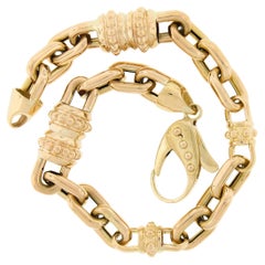 Retro Estate Unisex 14K Gold Long 9" Beaded Sections & Open Cable Link Chain Bracelet