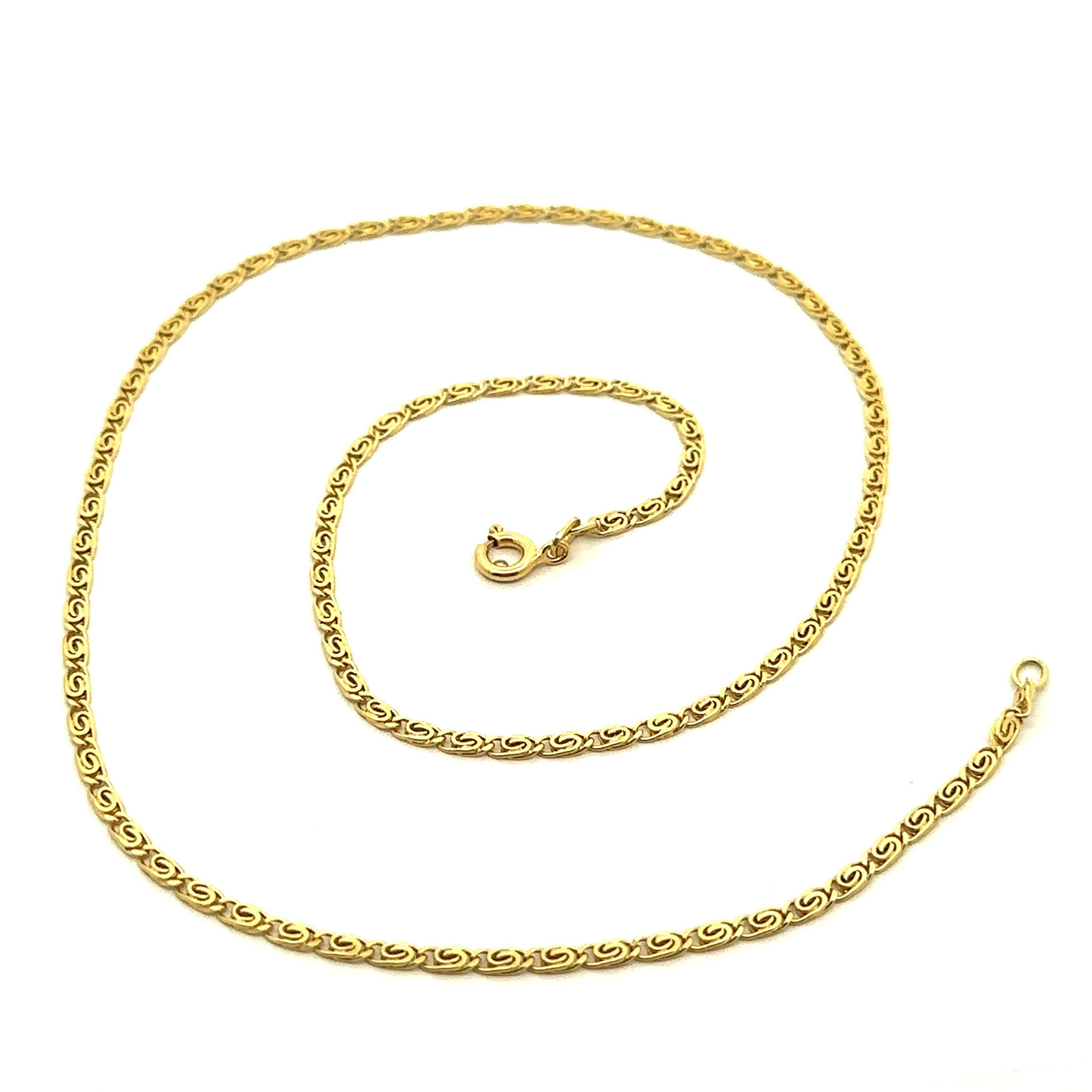 Estate Unisex Collar de cadena de eslabones de ojo de tigre italiano de oro amarillo de 14k y 18