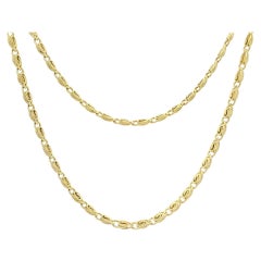 Estate Unisex 14k Yellow Gold Italian Tiger's Eye Link Chain Necklace 18" Long