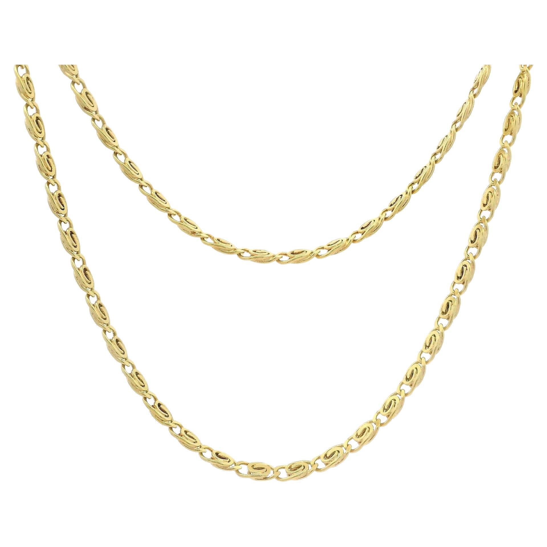 Estate Unisex Collar de cadena de eslabones de ojo de tigre italiano de oro amarillo de 14k y 18" de largo en venta