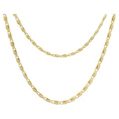 Estate Unisex 14k Yellow Gold Italian Tiger's Eye Link Chain Necklace 18" Long